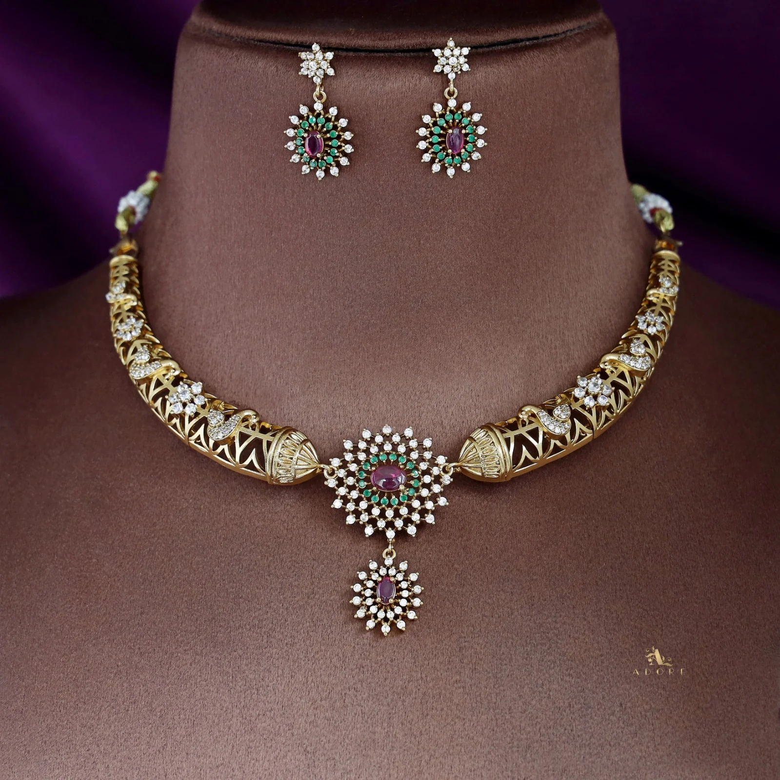 Ikshitha AD Stone Stiff Wing Neckpiece With Earring - Image 4