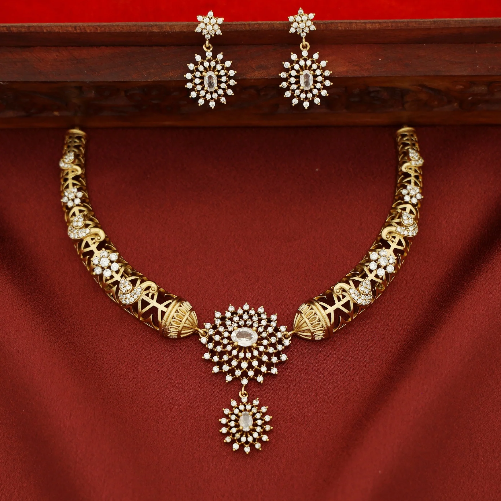Ikshitha AD Stone Stiff Wing Neckpiece With Earring - Image 5