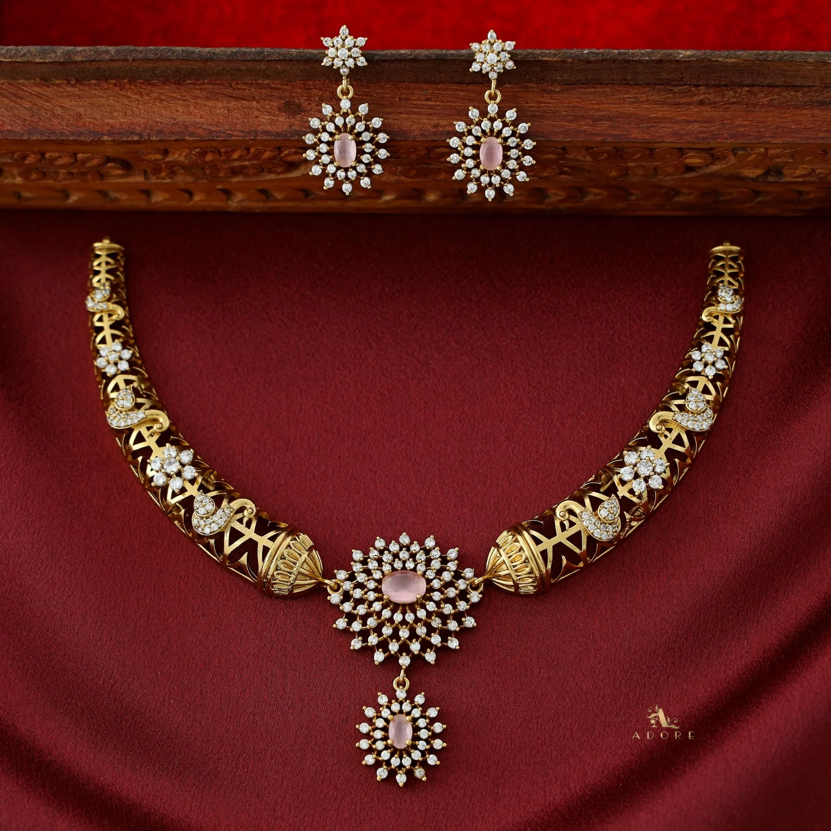 Ikshitha AD Stone Stiff Wing Neckpiece With Earring - Image 6