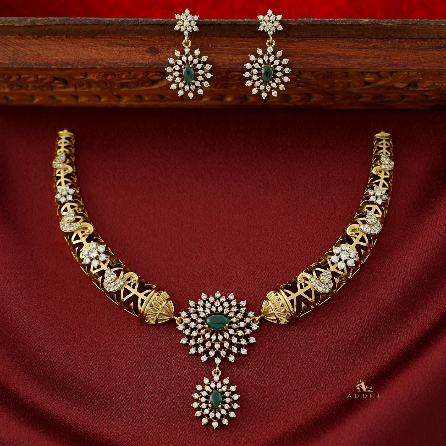 Ikshitha AD Stone Stiff Wing Neckpiece With Earring - Image 7