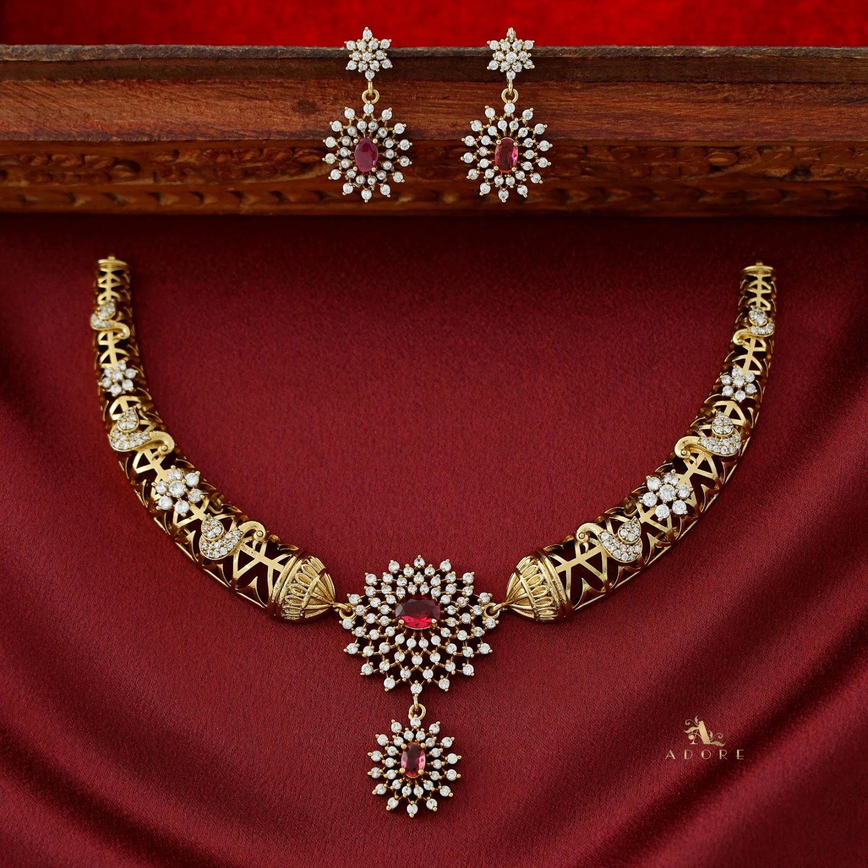 Ikshitha AD Stone Stiff Wing Neckpiece With Earring - Image 8