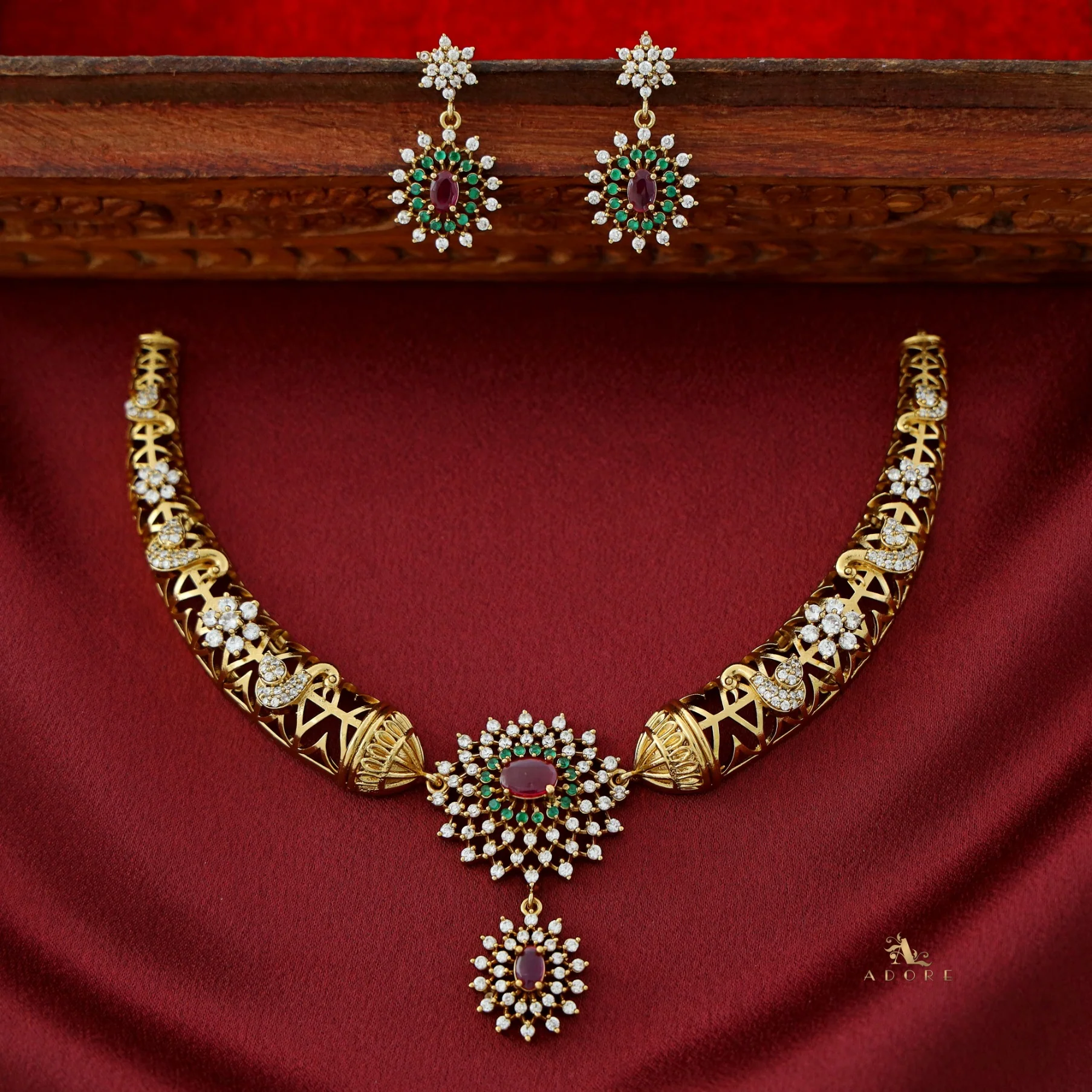Ikshitha AD Stone Stiff Wing Neckpiece With Earring - Image 9