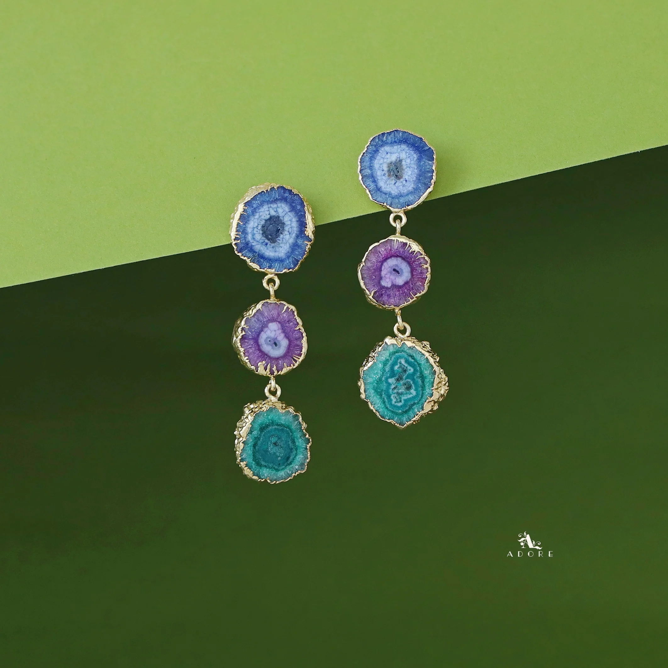 Iliana 3 Layer Solar Agate Earring - Image 2