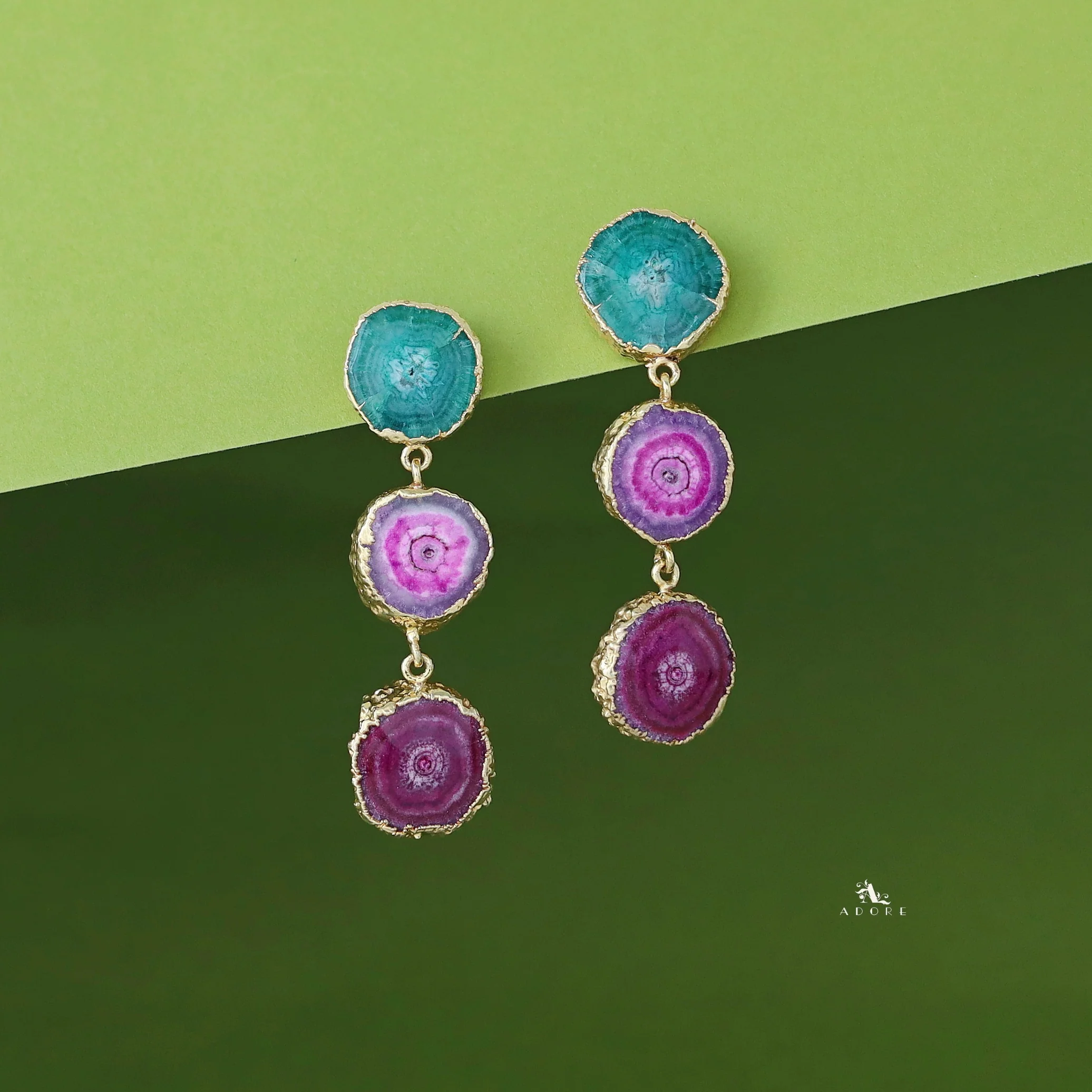 Iliana 3 Layer Solar Agate Earring - Image 3