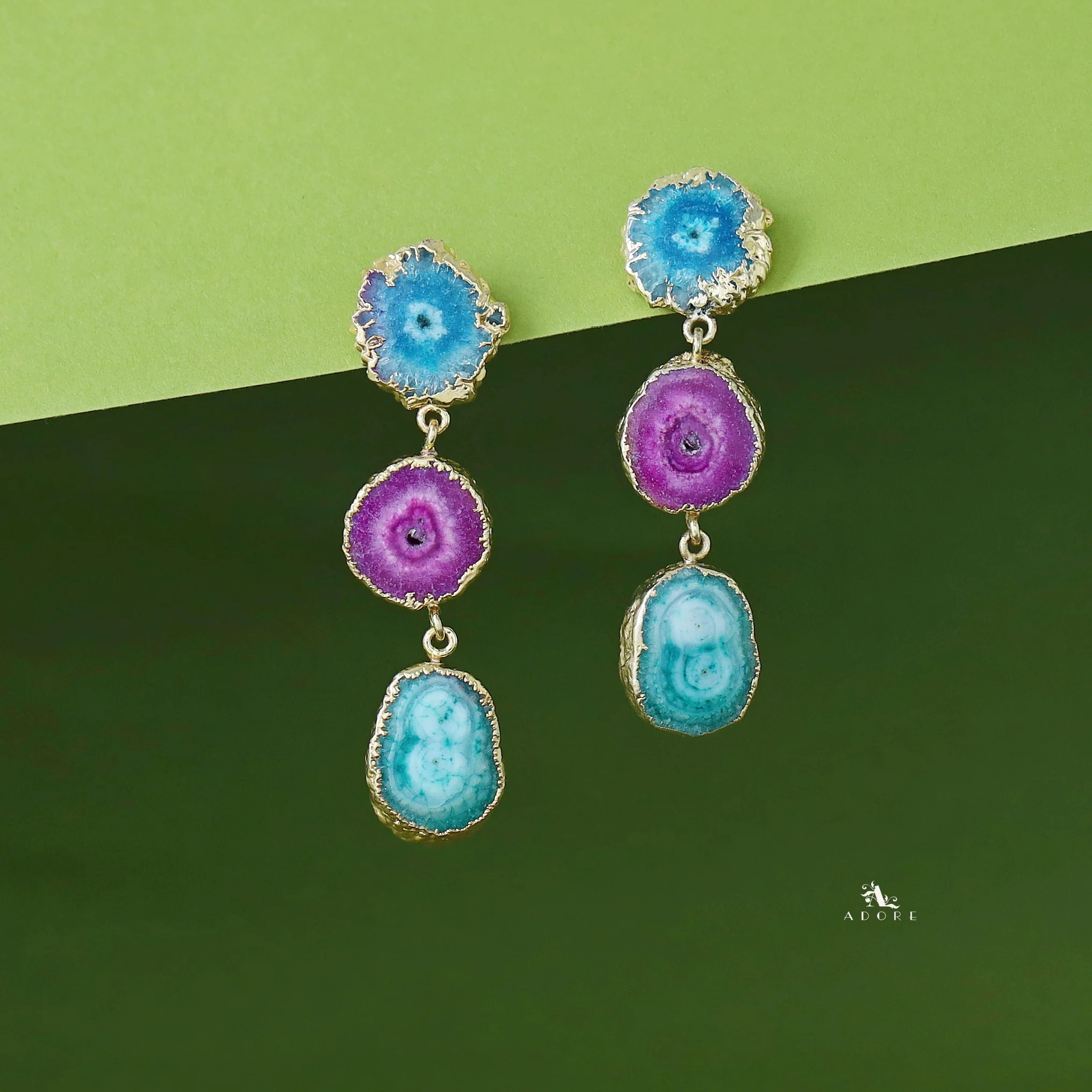 Iliana 3 Layer Solar Agate Earring - Image 5