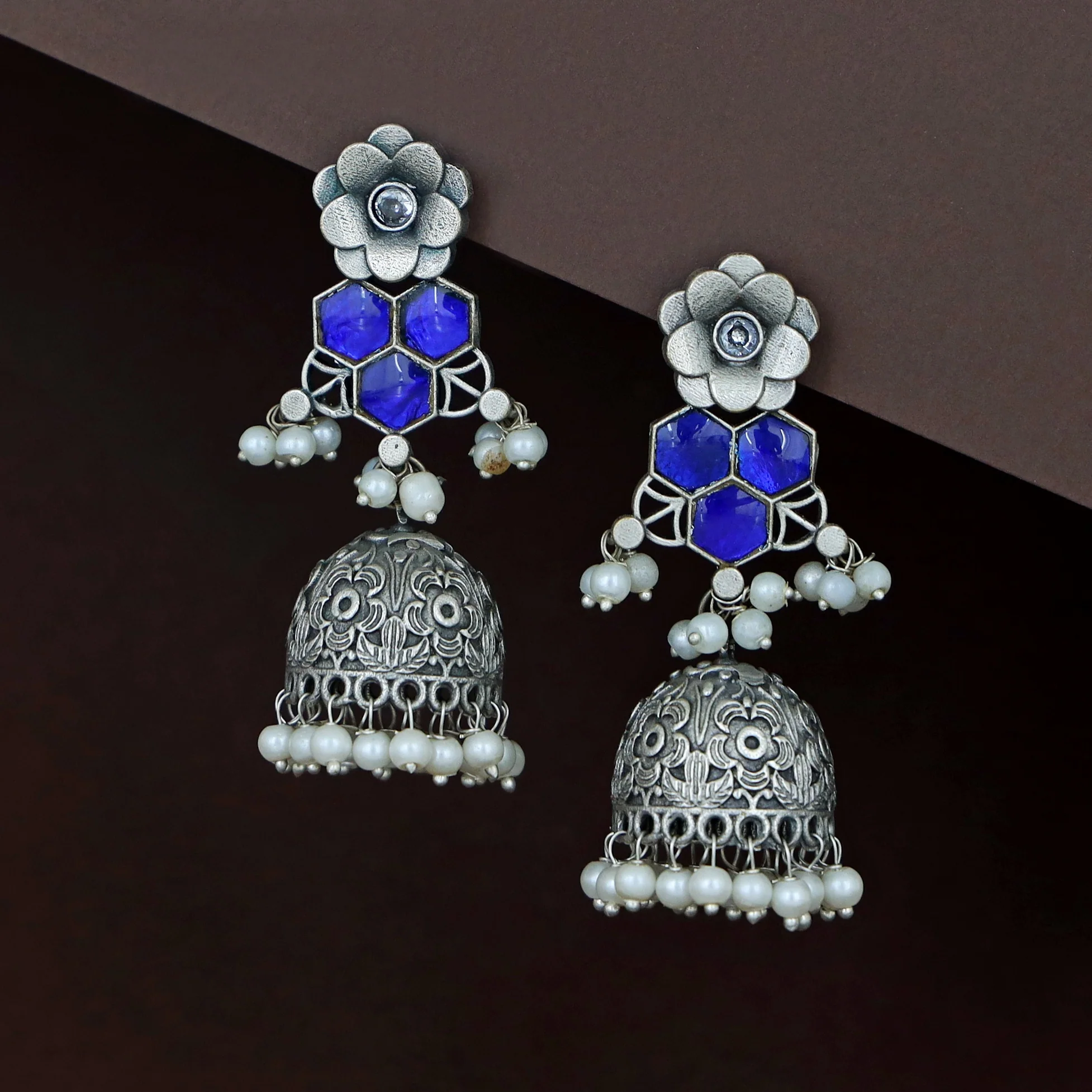 Imanie Floral Pearl Jhumka - Image 3