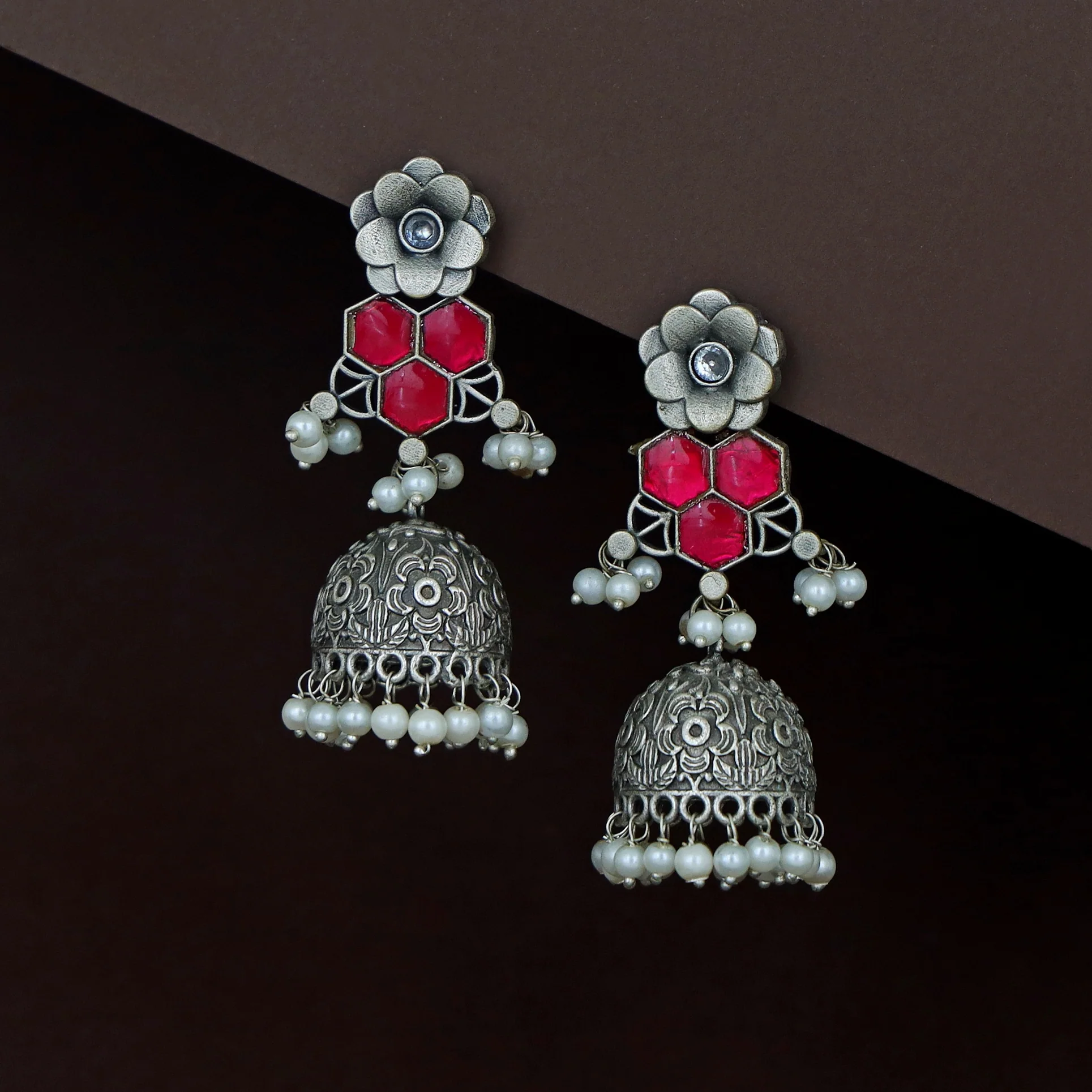 Imanie Floral Pearl Jhumka - Image 4