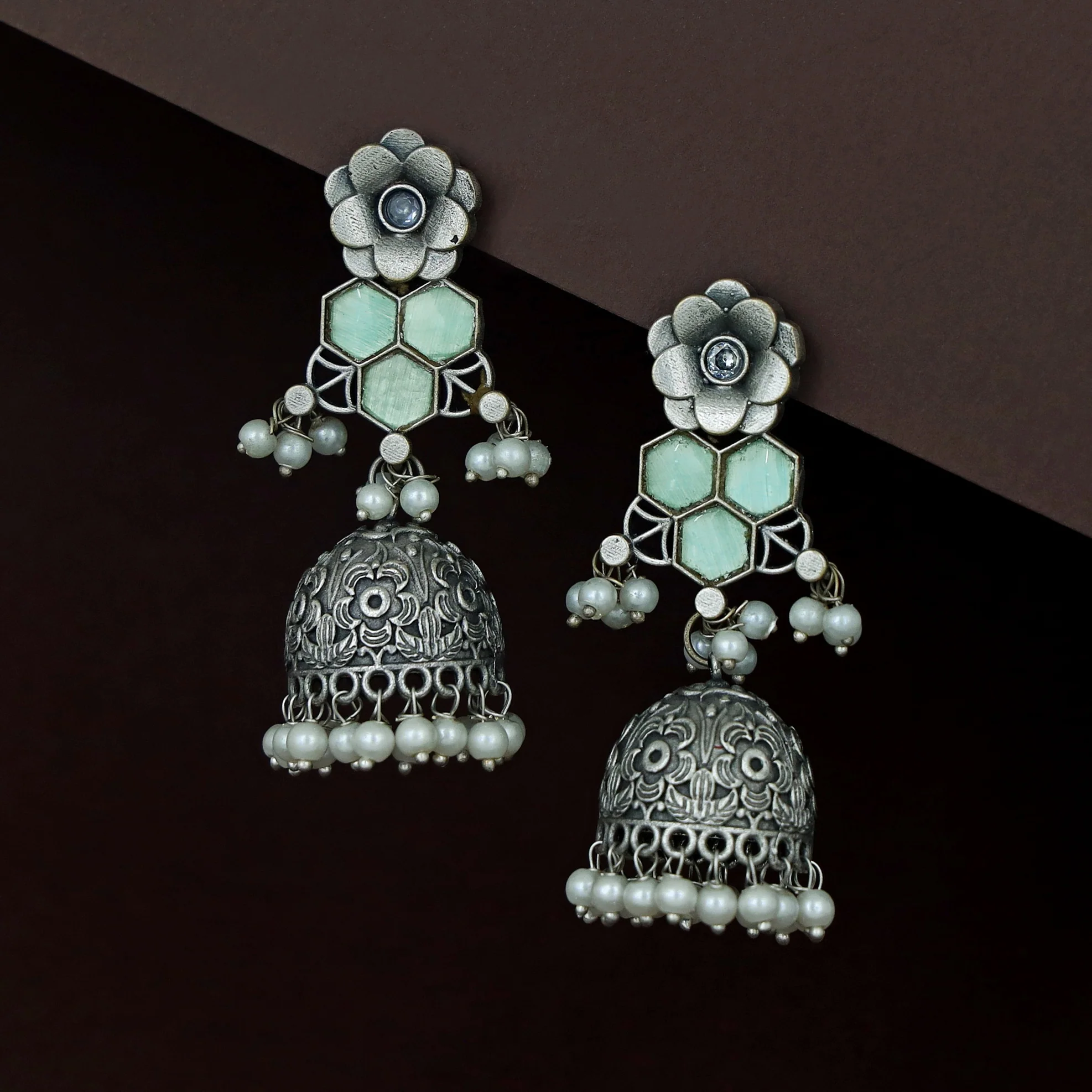 Imanie Floral Pearl Jhumka - Image 5