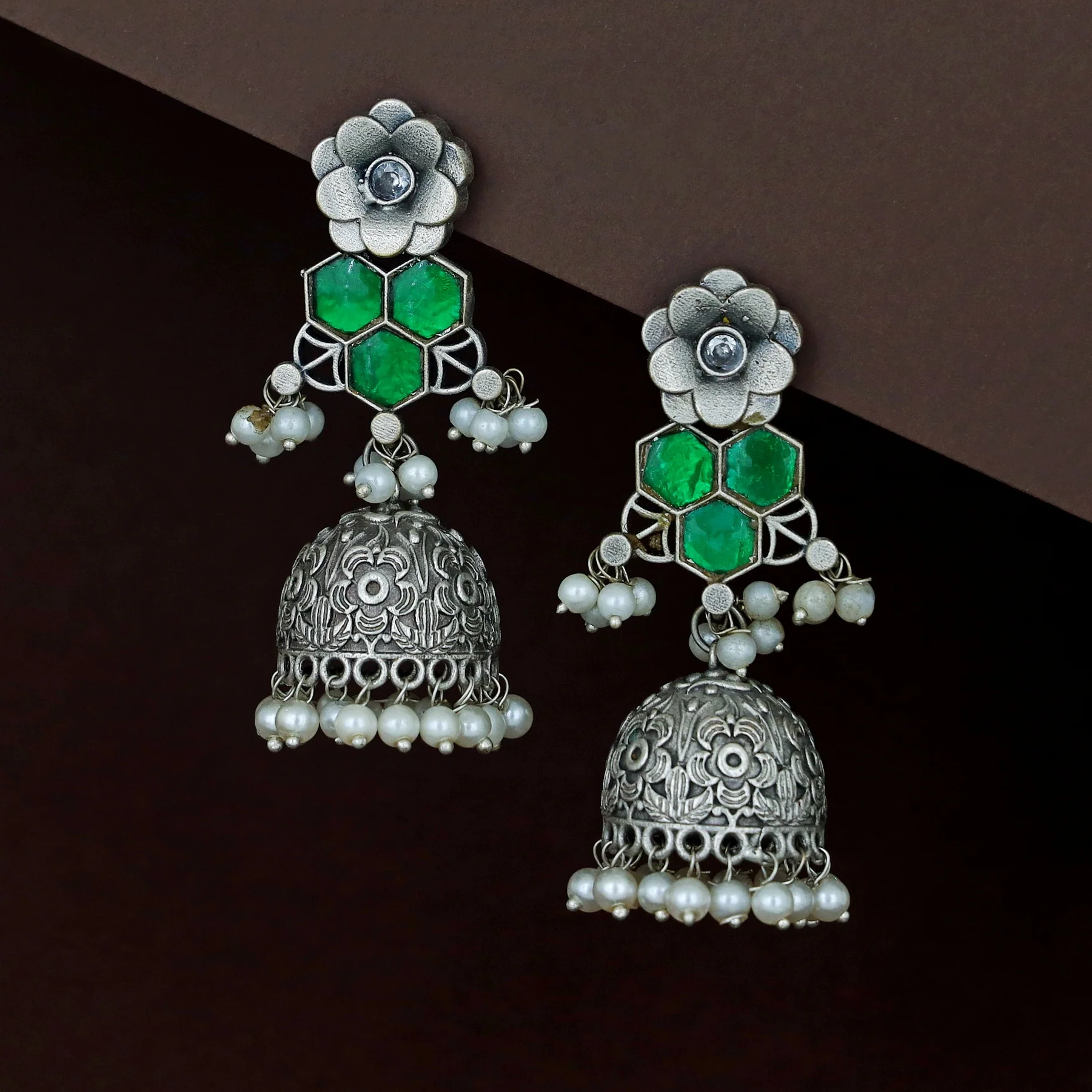 Imanie Floral Pearl Jhumka - Image 6
