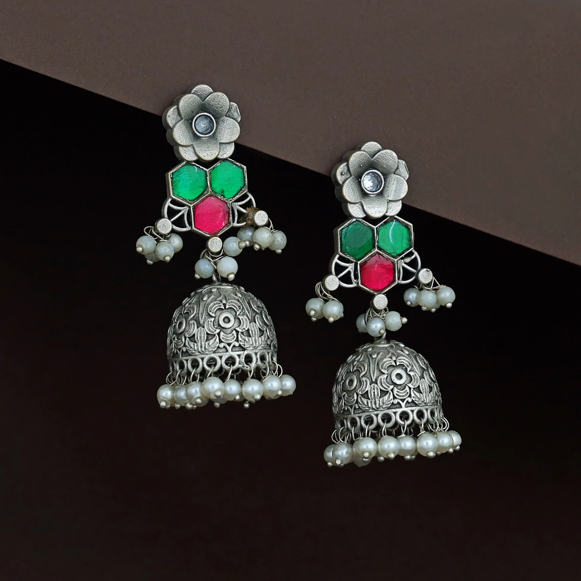 Imanie Floral Pearl Jhumka - Image 7
