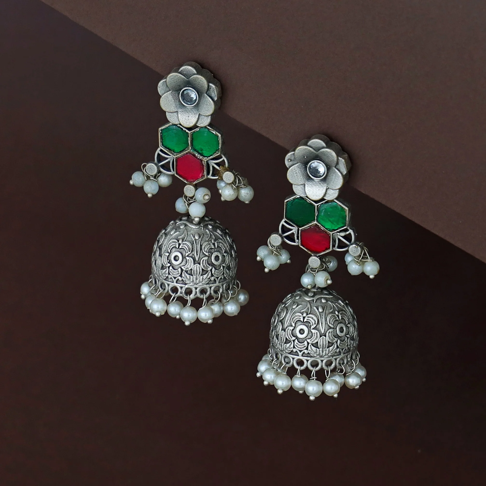 Imanie Floral Pearl Jhumka - Image 8