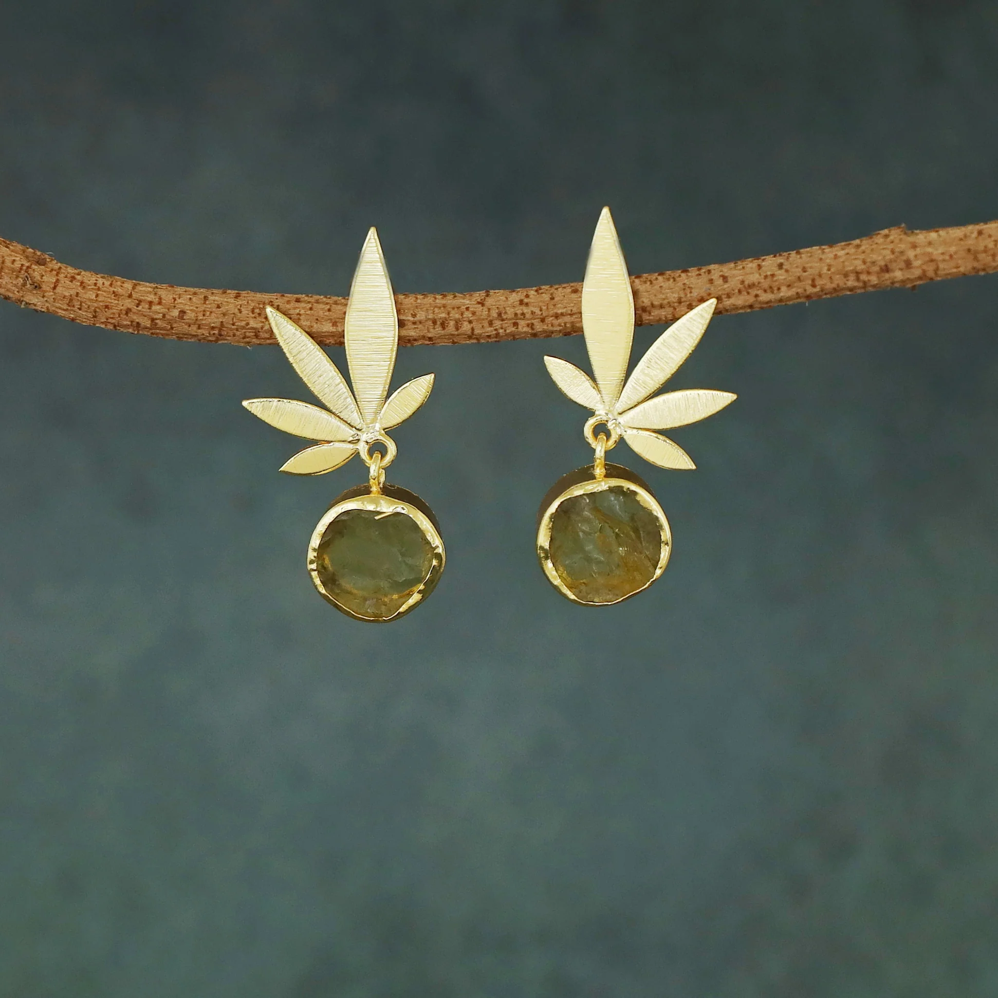 Iniya Golden Leafy Raw Stone Earring - Image 10