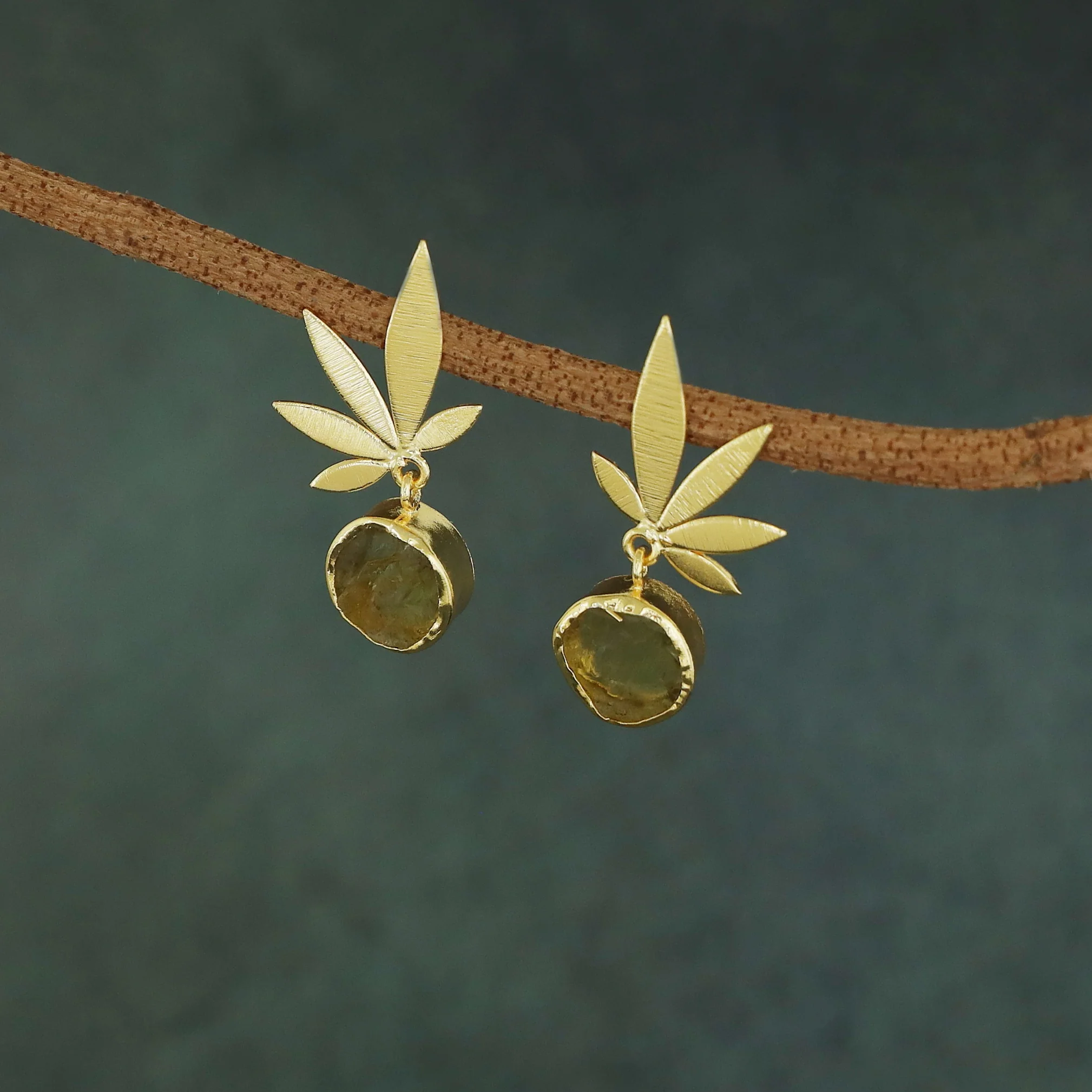Iniya Golden Leafy Raw Stone Earring - Image 2