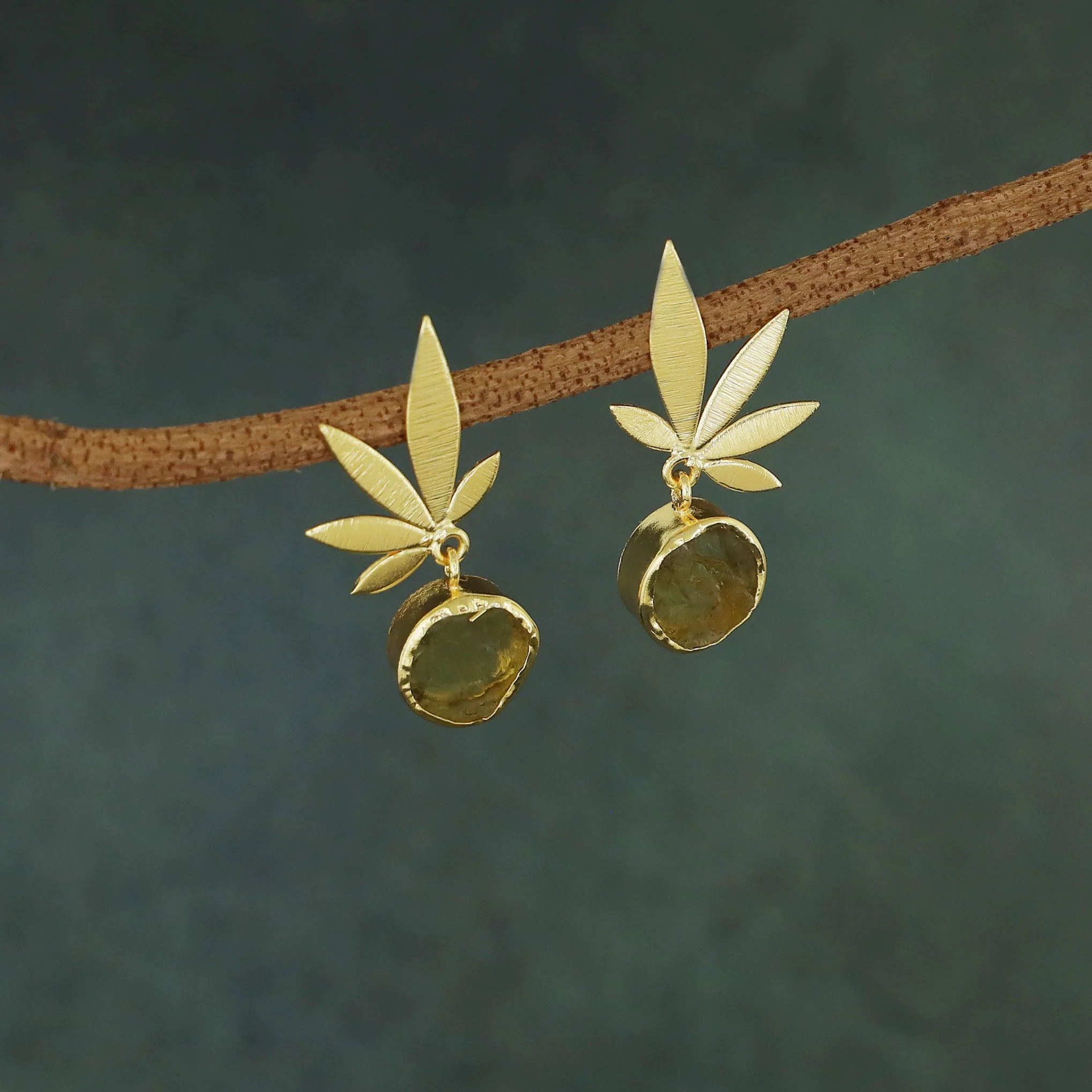 Iniya Golden Leafy Raw Stone Earring - Image 3