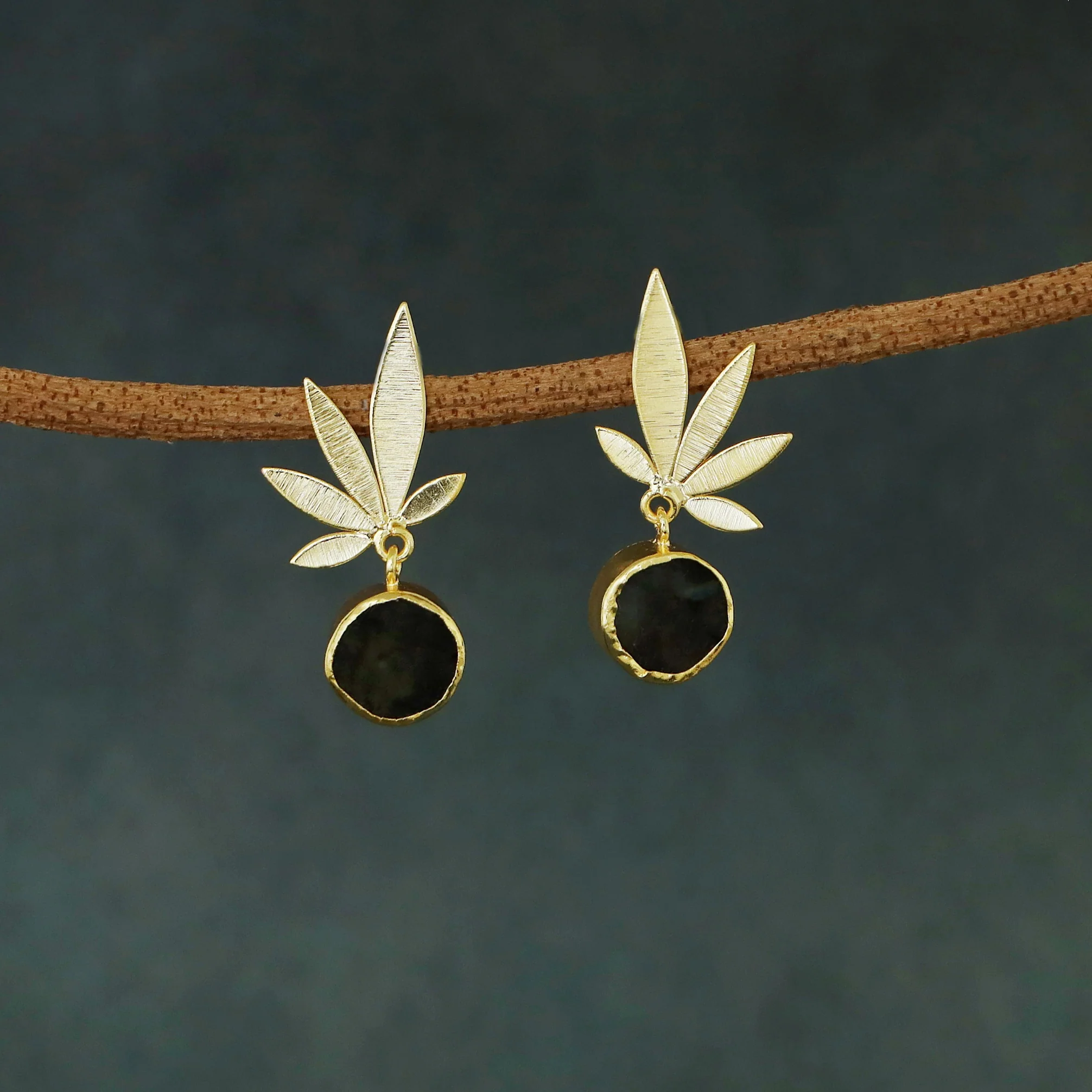Iniya Golden Leafy Raw Stone Earring - Image 6