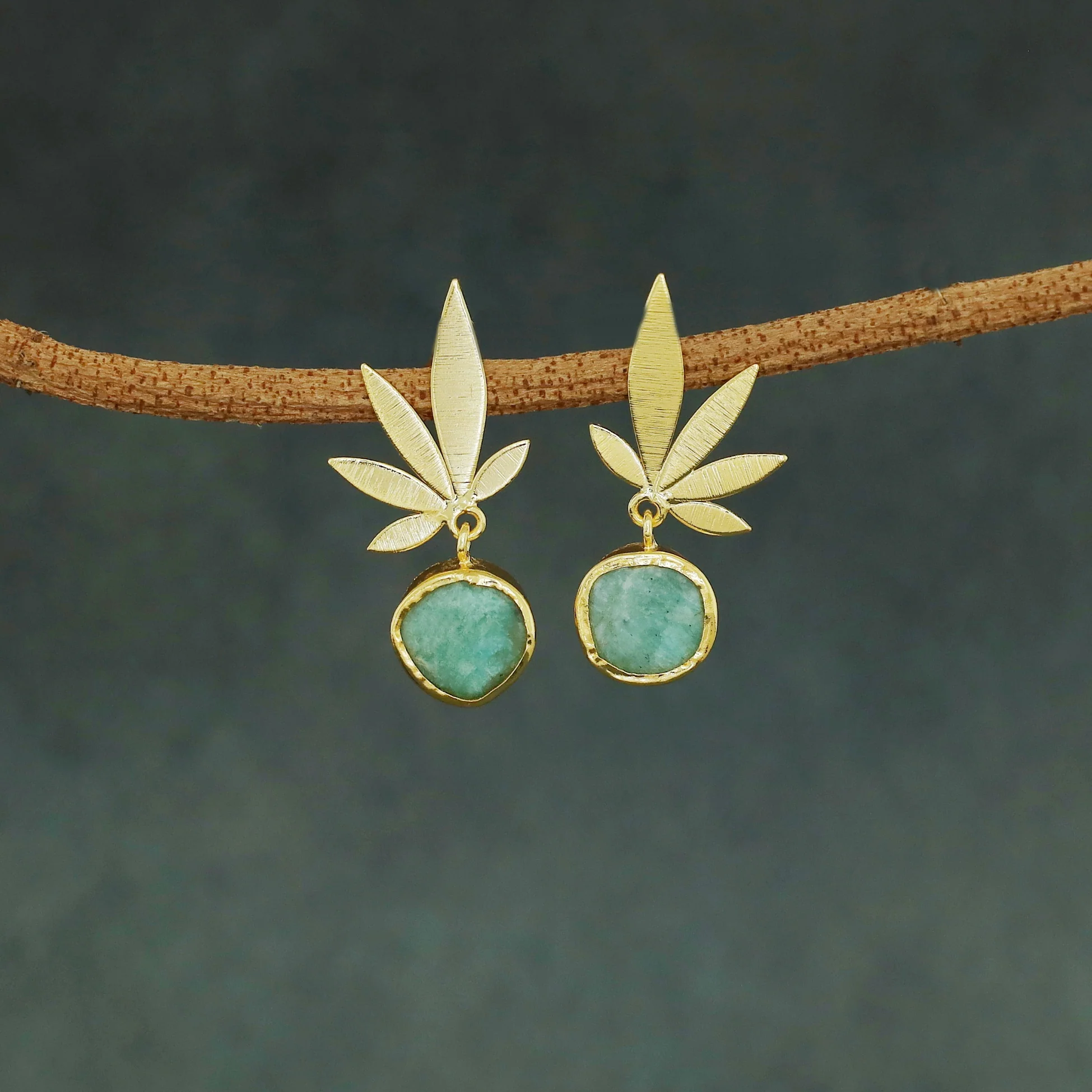 Iniya Golden Leafy Raw Stone Earring - Image 7