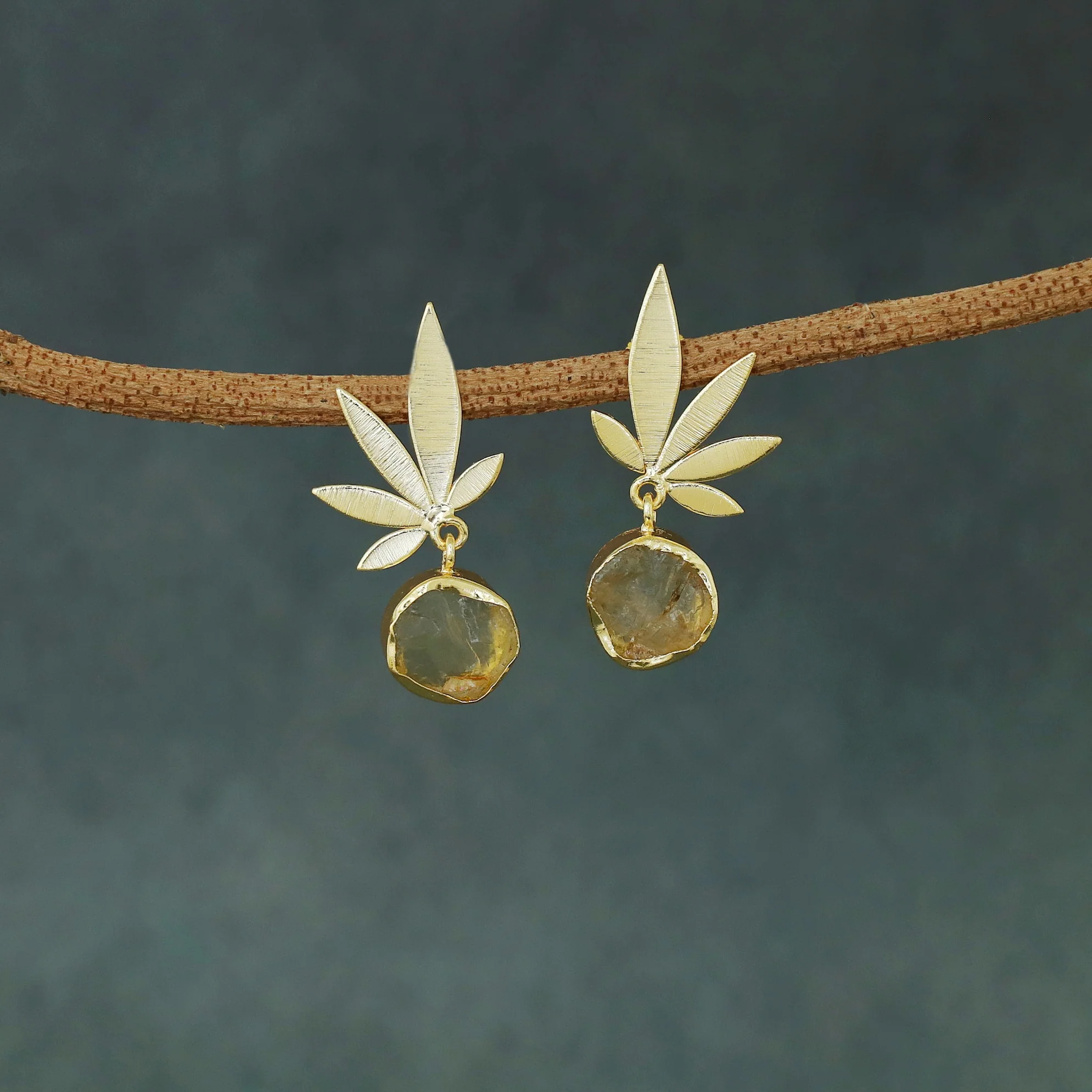 Iniya Golden Leafy Raw Stone Earring - Image 8