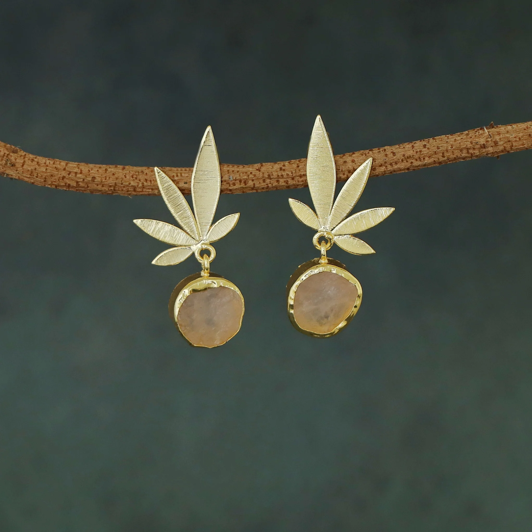 Iniya Golden Leafy Raw Stone Earring - Image 9