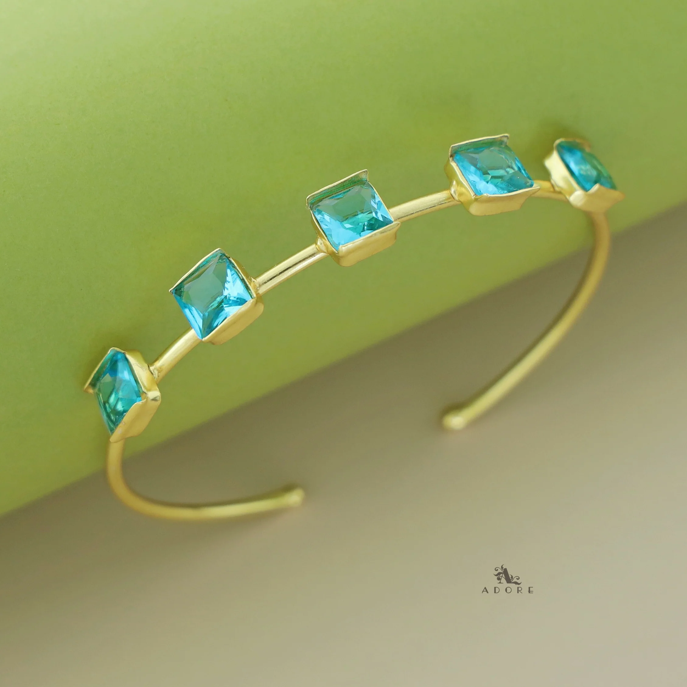 Ira Golden Penta Glossy Stone Bangle - Image 2