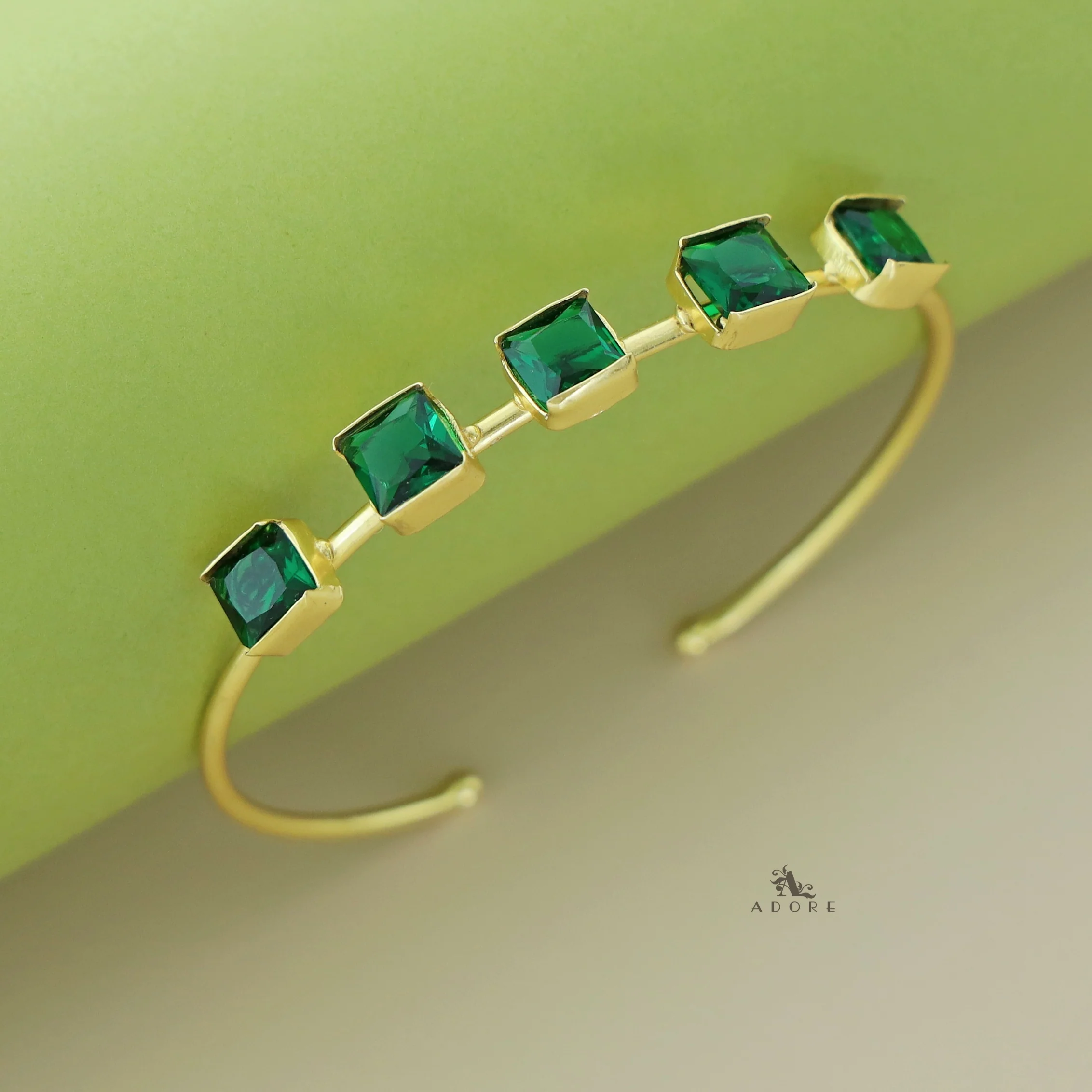 Ira Golden Penta Glossy Stone Bangle - Image 3