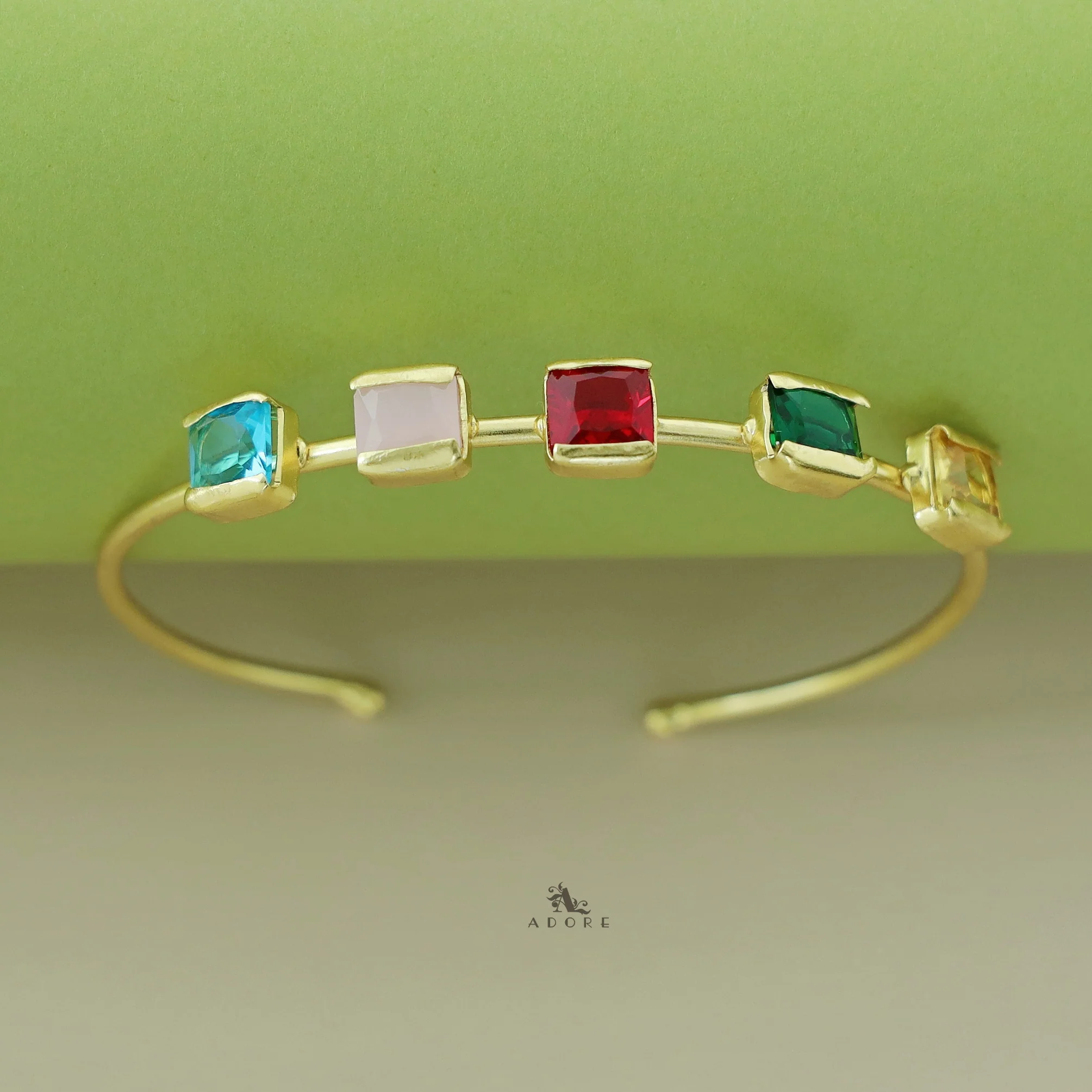 Ira Golden Penta Glossy Stone Bangle - Image 4