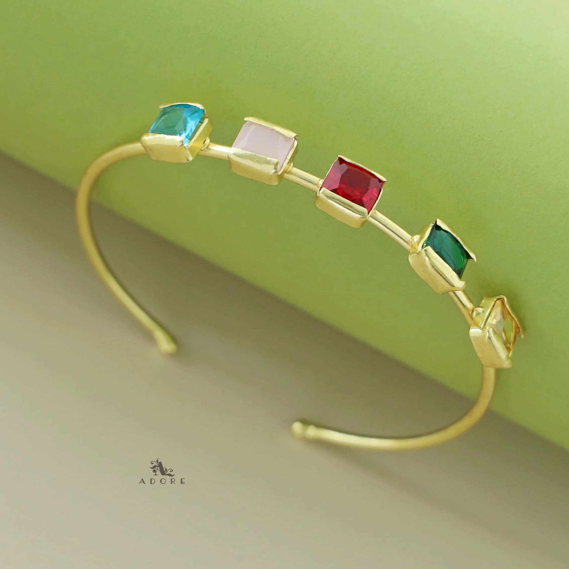 Ira Golden Penta Glossy Stone Bangle - Image 7