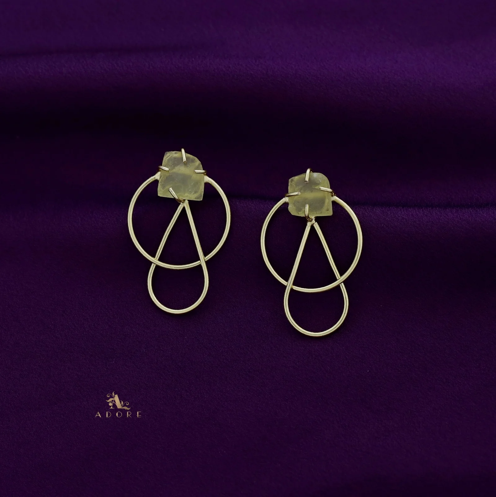 Isabel Raw Stone Golden Circle Drop Earring - Image 10