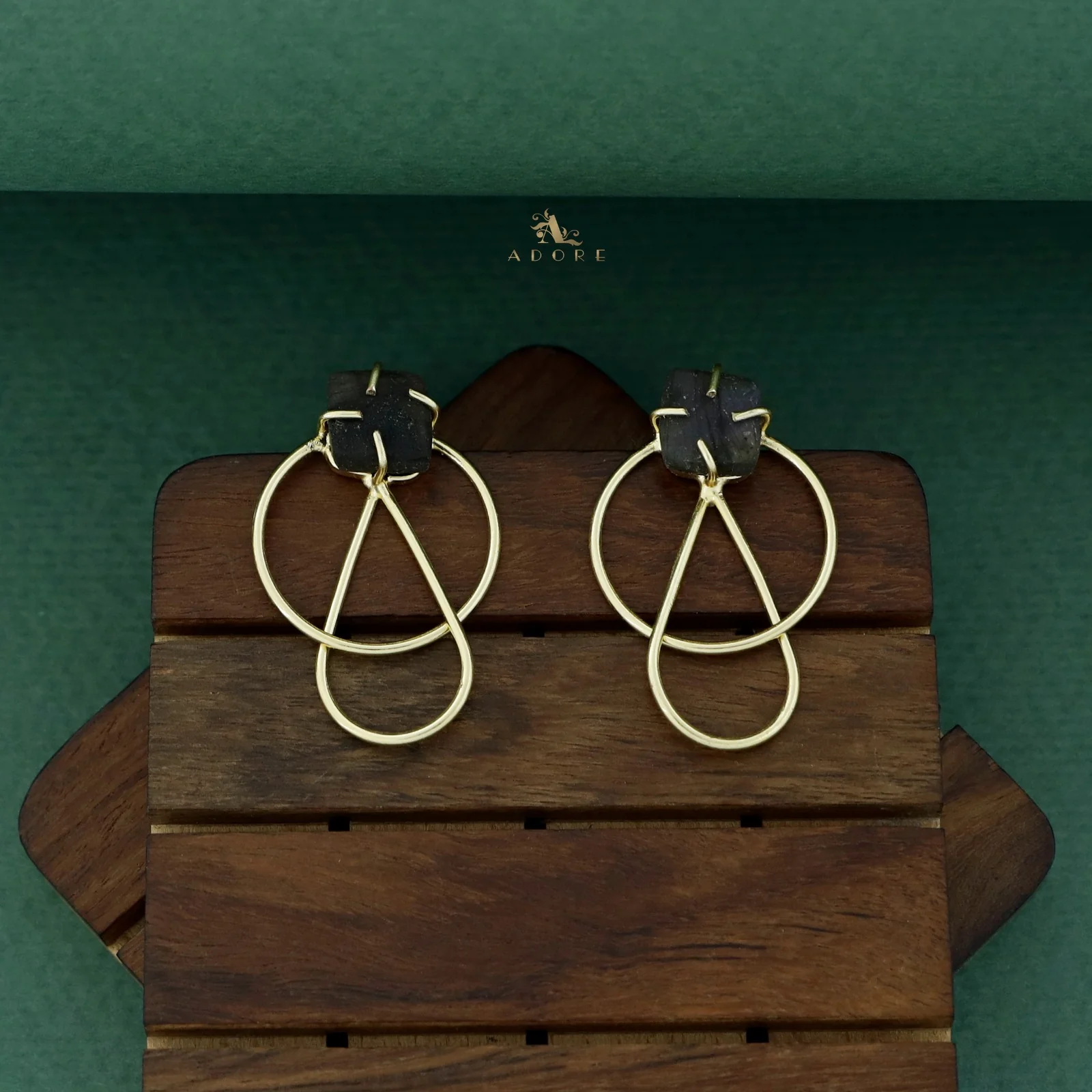 Isabel Raw Stone Golden Circle Drop Earring - Image 3