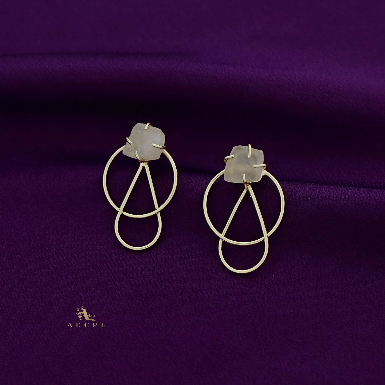 Isabel Raw Stone Golden Circle Drop Earring - Image 5