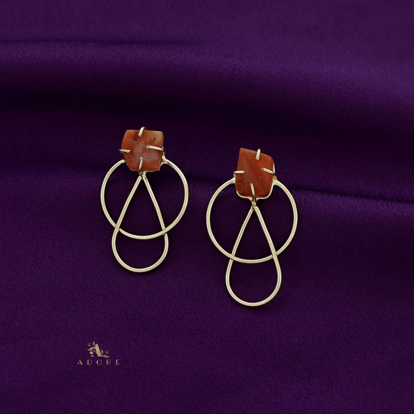 Isabel Raw Stone Golden Circle Drop Earring - Image 6