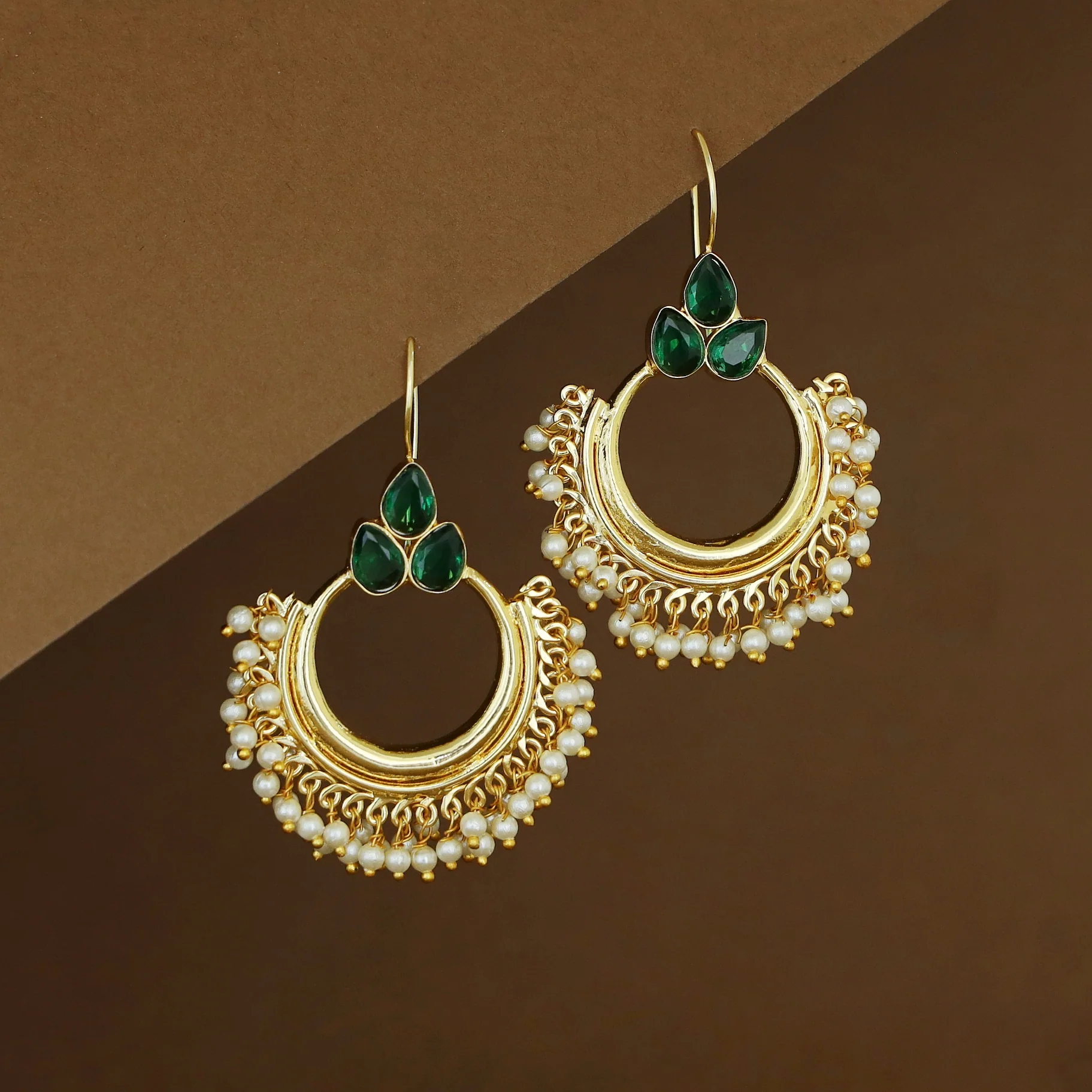 Isha Golden Cluster Pearl Half Moon Tri Glossy Drop - Image 2