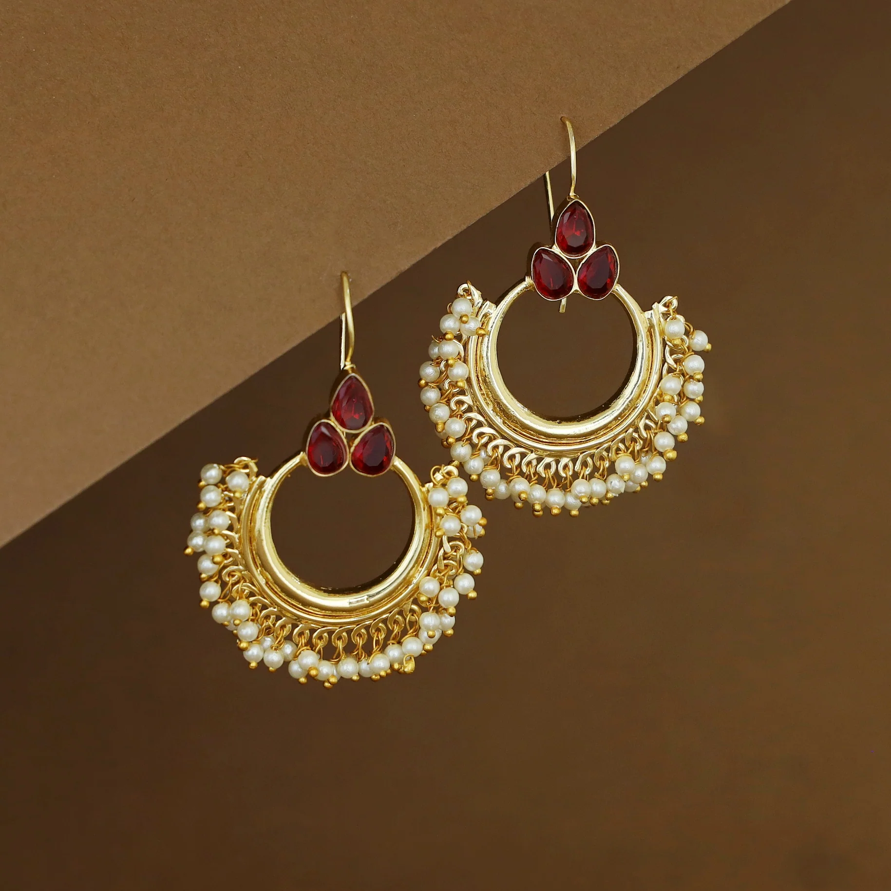 Isha Golden Cluster Pearl Half Moon Tri Glossy Drop - Image 3