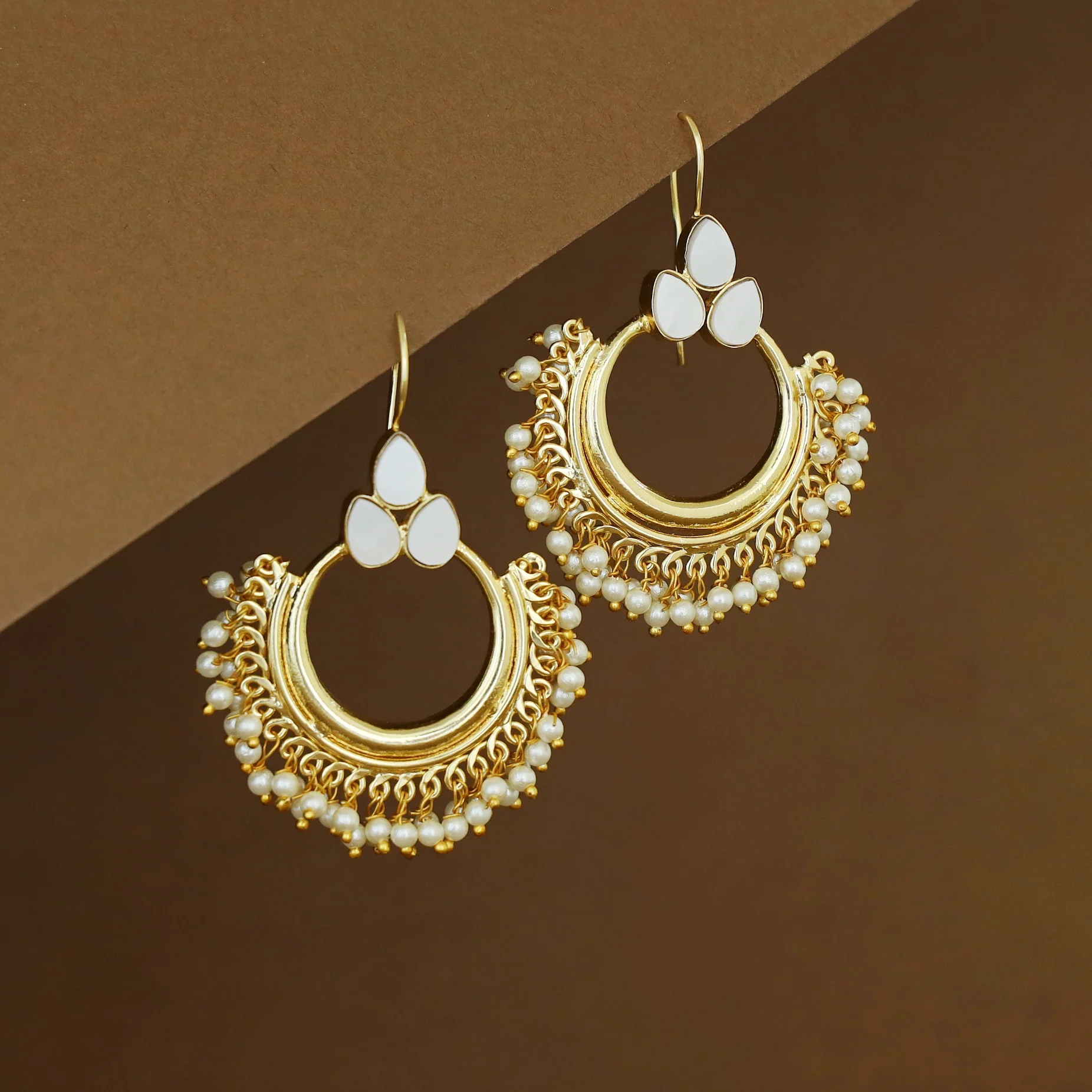 Isha Golden Cluster Pearl Half Moon Tri Glossy Drop - Image 4