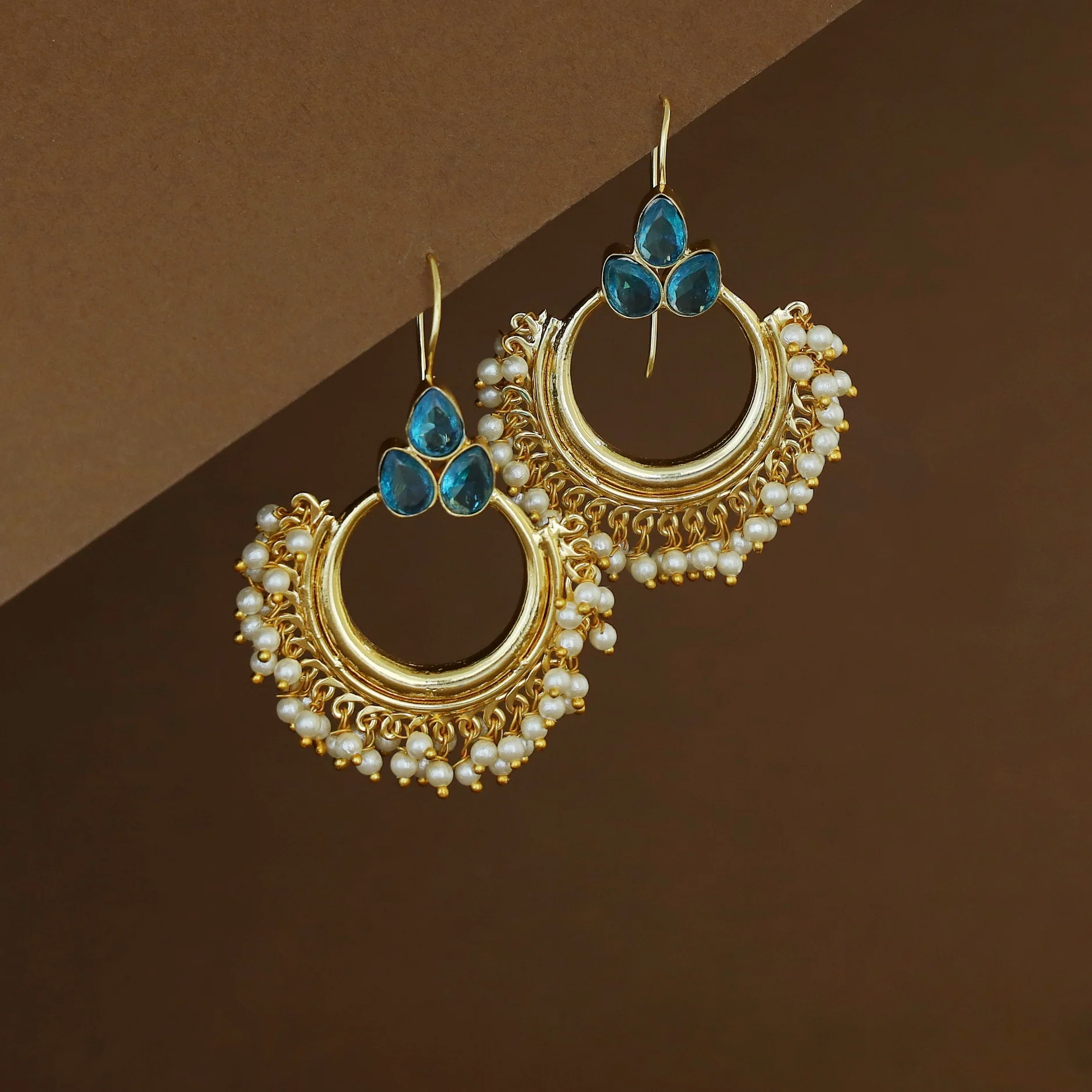 Isha Golden Cluster Pearl Half Moon Tri Glossy Drop - Image 5