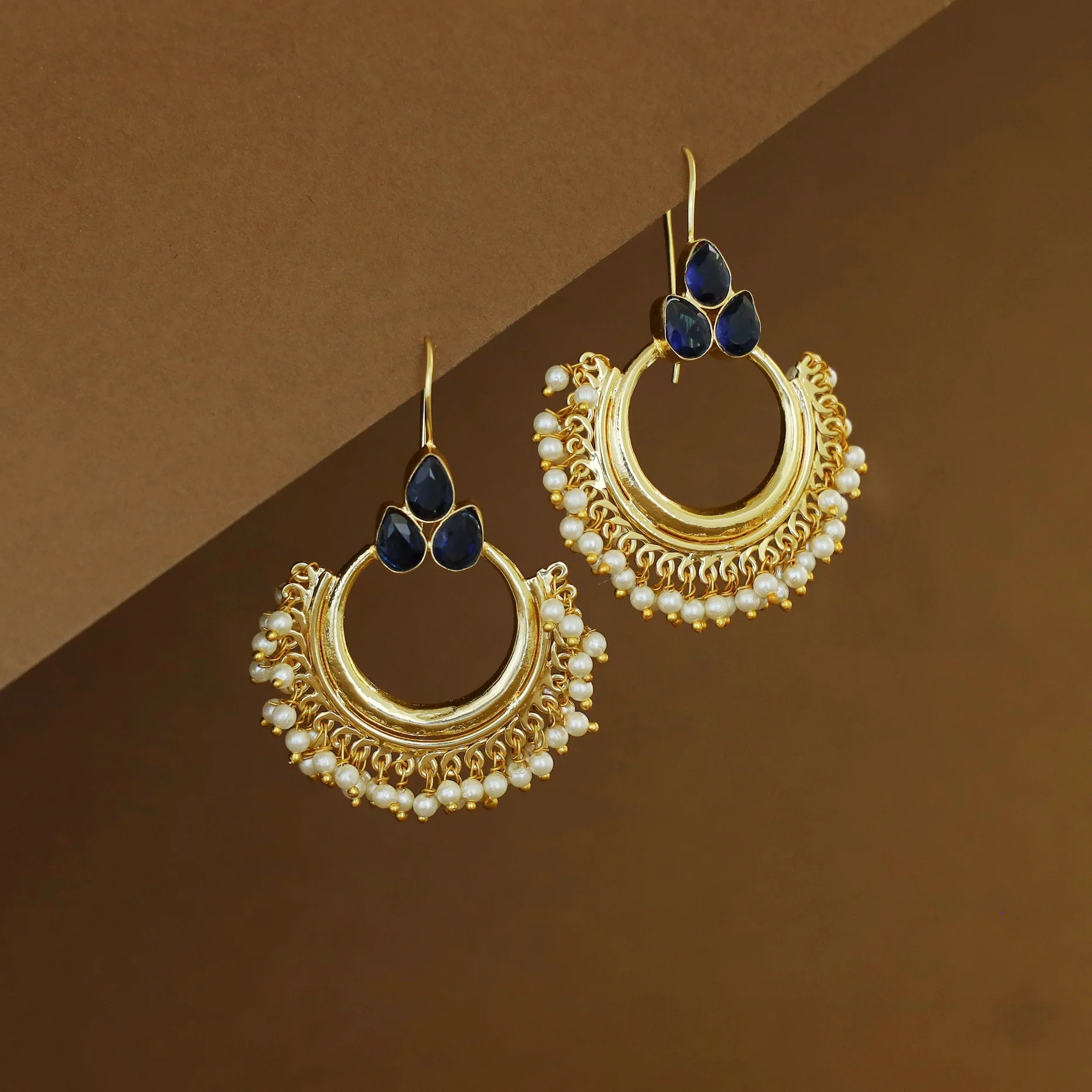 Isha Golden Cluster Pearl Half Moon Tri Glossy Drop - Image 6
