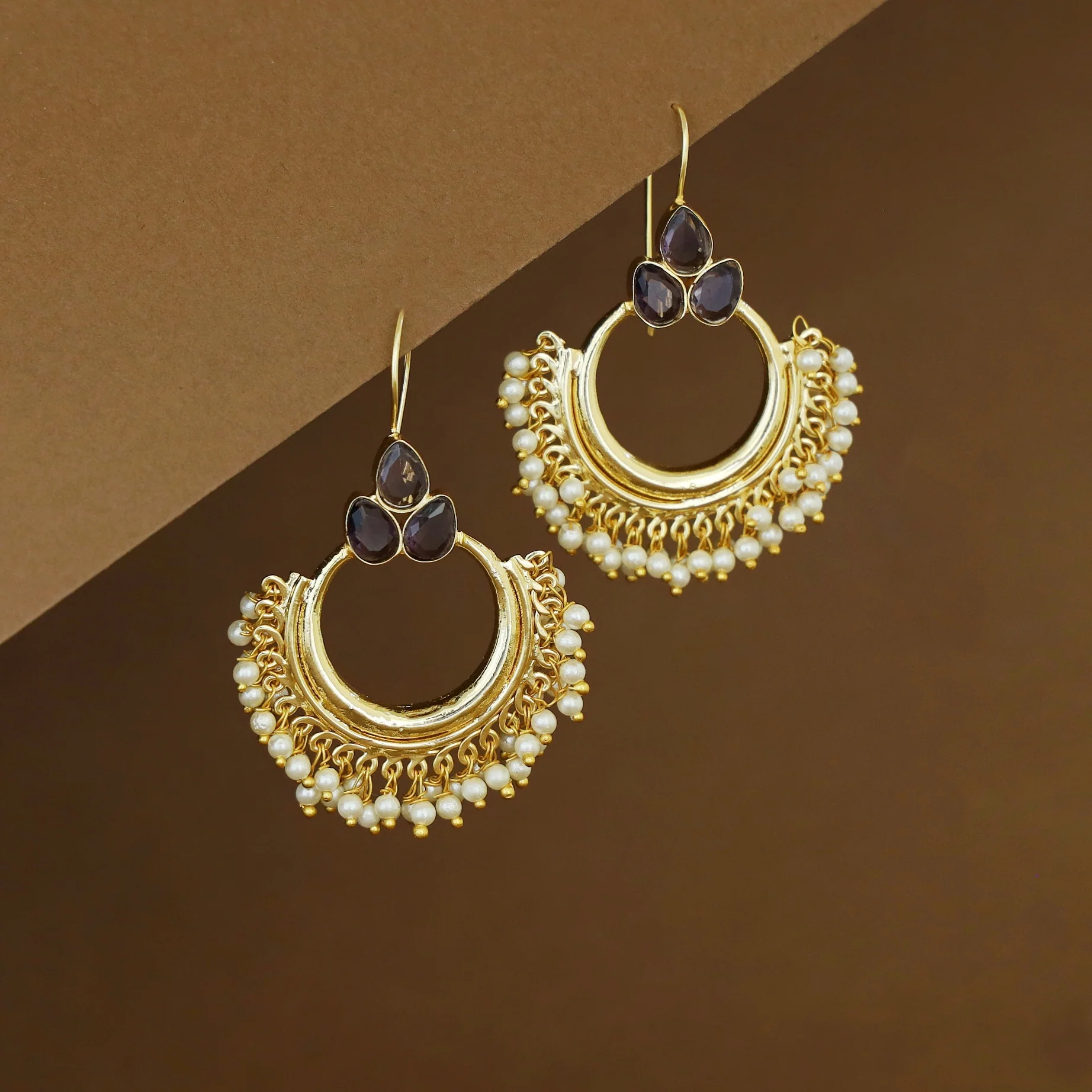 Isha Golden Cluster Pearl Half Moon Tri Glossy Drop - Image 7
