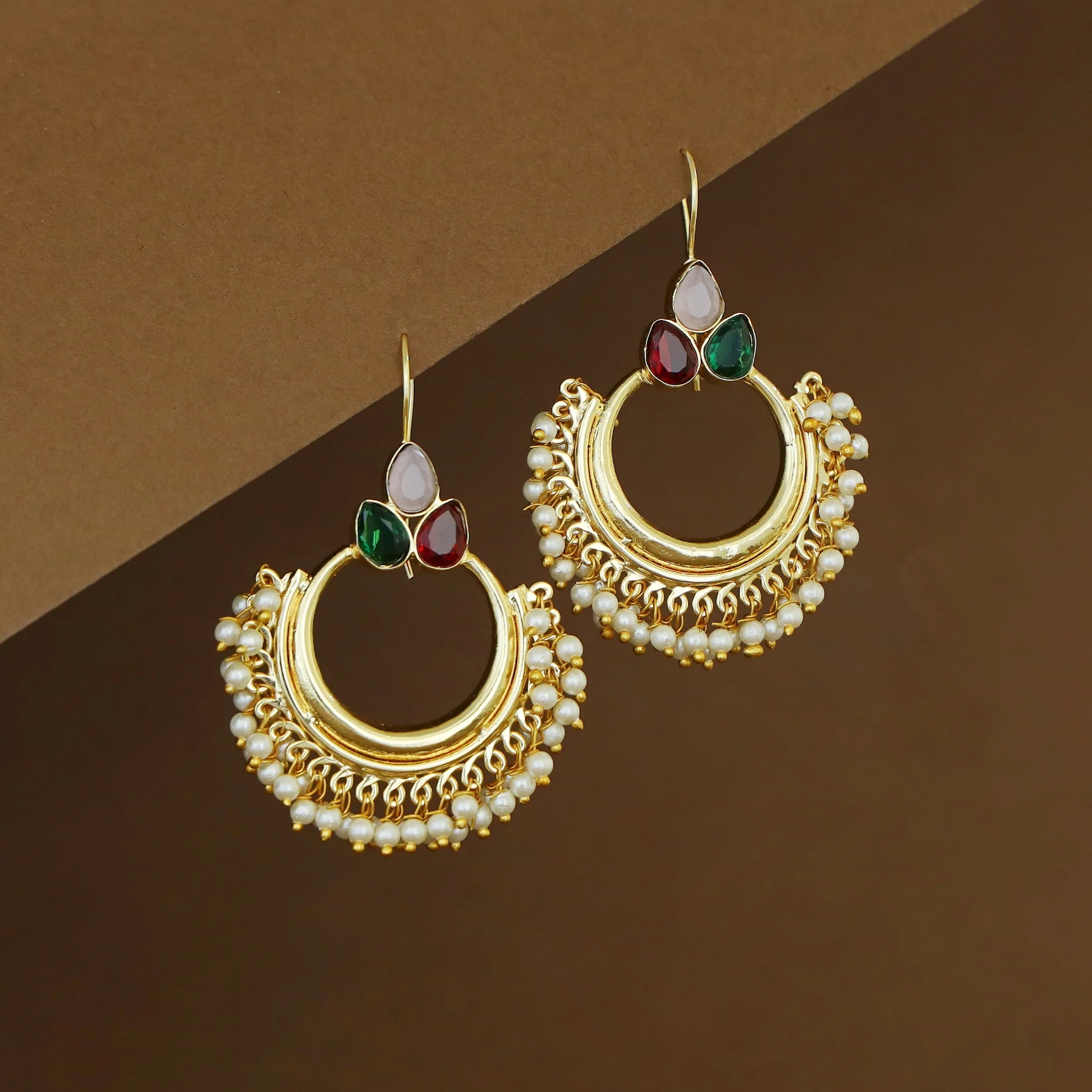 Isha Golden Cluster Pearl Half Moon Tri Glossy Drop - Image 8