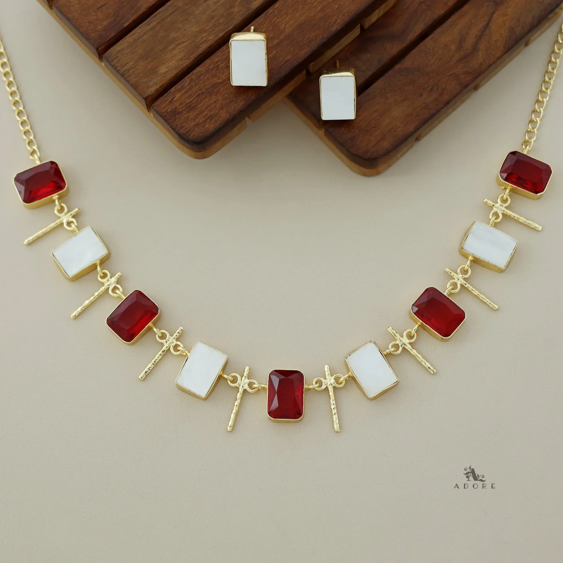 Ishani Rectangle MOP + Glossy Neckpiece With Stud - Image 5