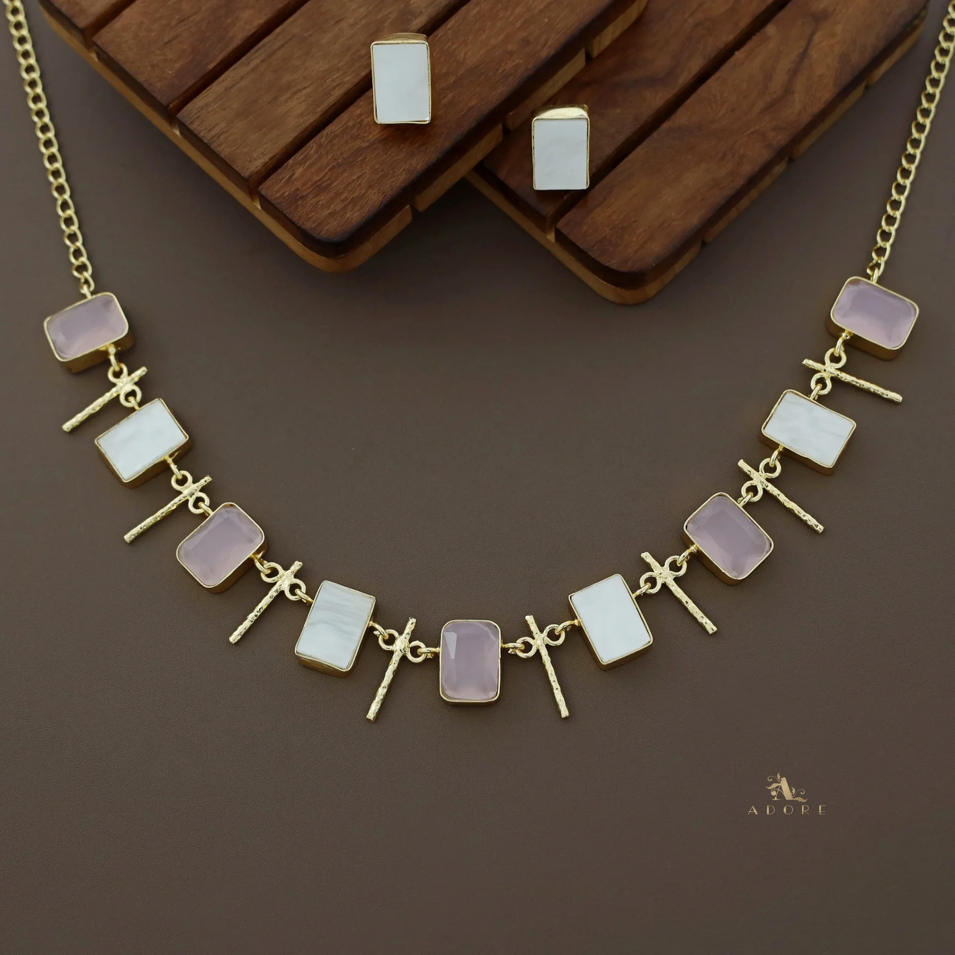 Ishani Rectangle MOP + Glossy Neckpiece With Stud - Image 7