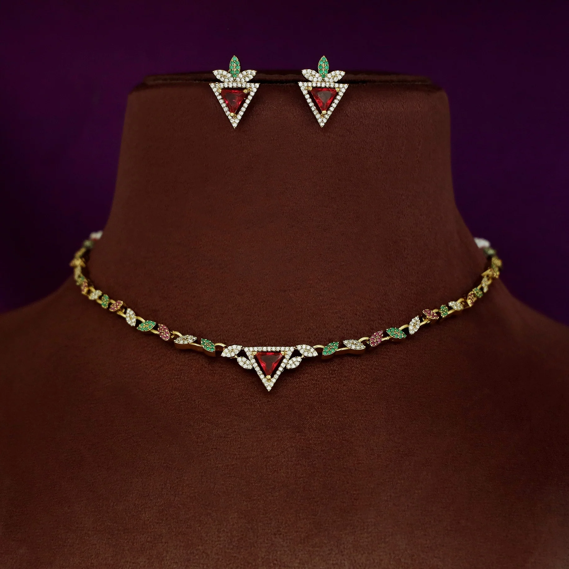 Ishanika AD Stone Triangle Short Neckpiece With Stud - Image 2