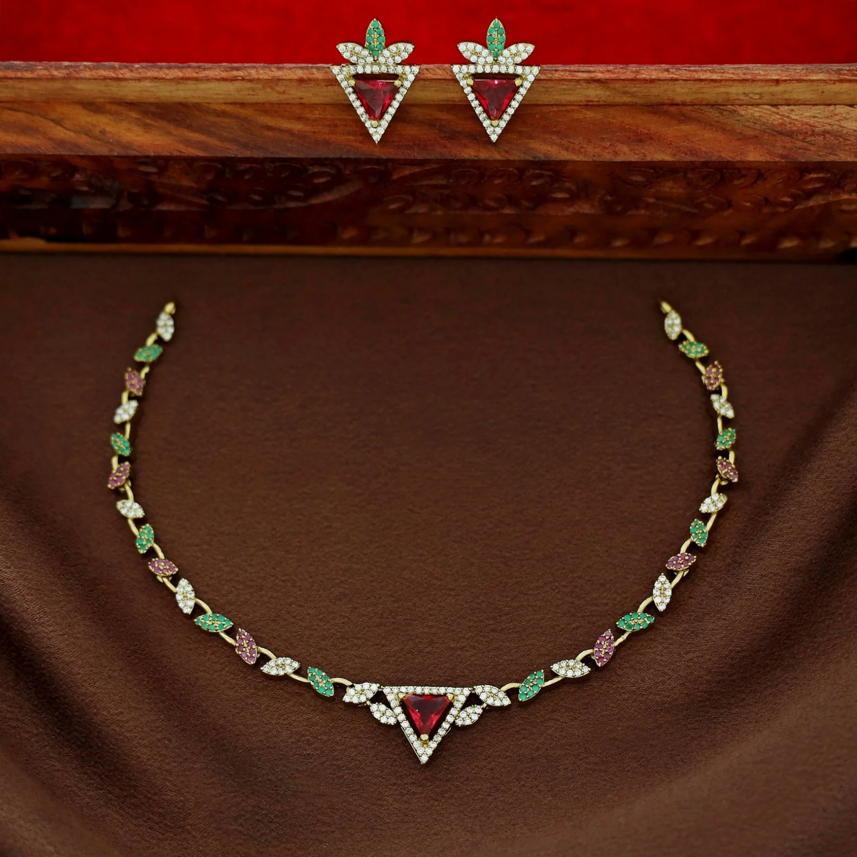 Ishanika AD Stone Triangle Short Neckpiece With Stud - Image 5