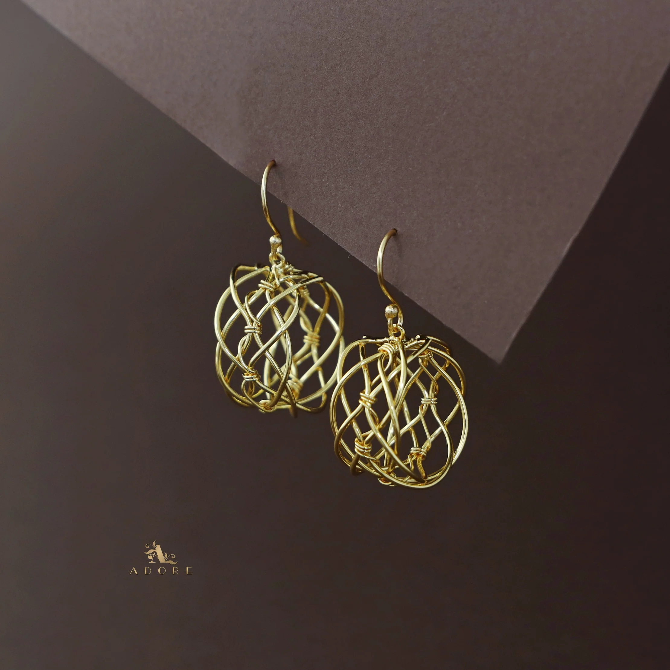 Ishkaara Golden Hollow Twisted Wire Drop - Image 3