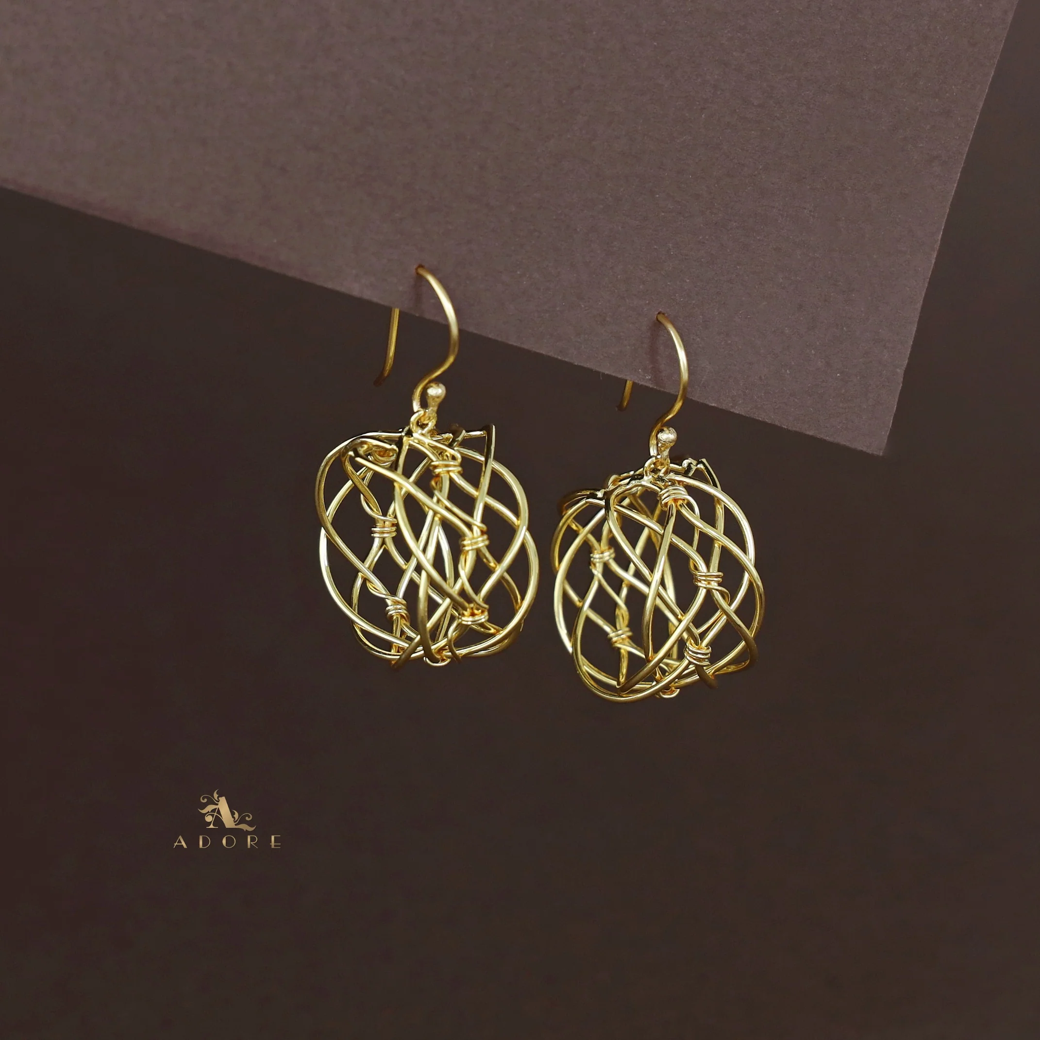 Ishkaara Golden Hollow Twisted Wire Drop - Image 4