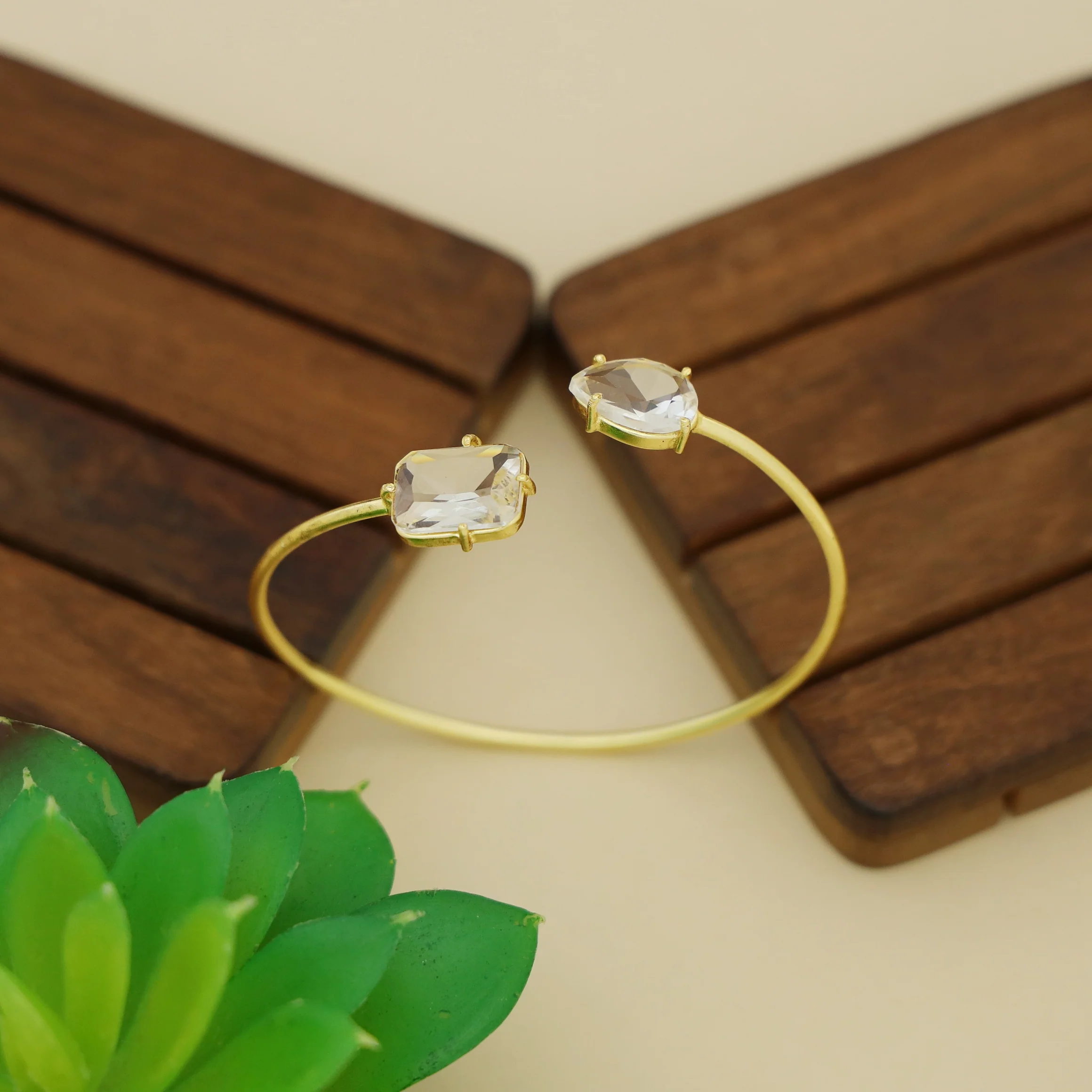 Isla Golden Claw Rectangle Drop Glossy Stone Bangle - Image 6
