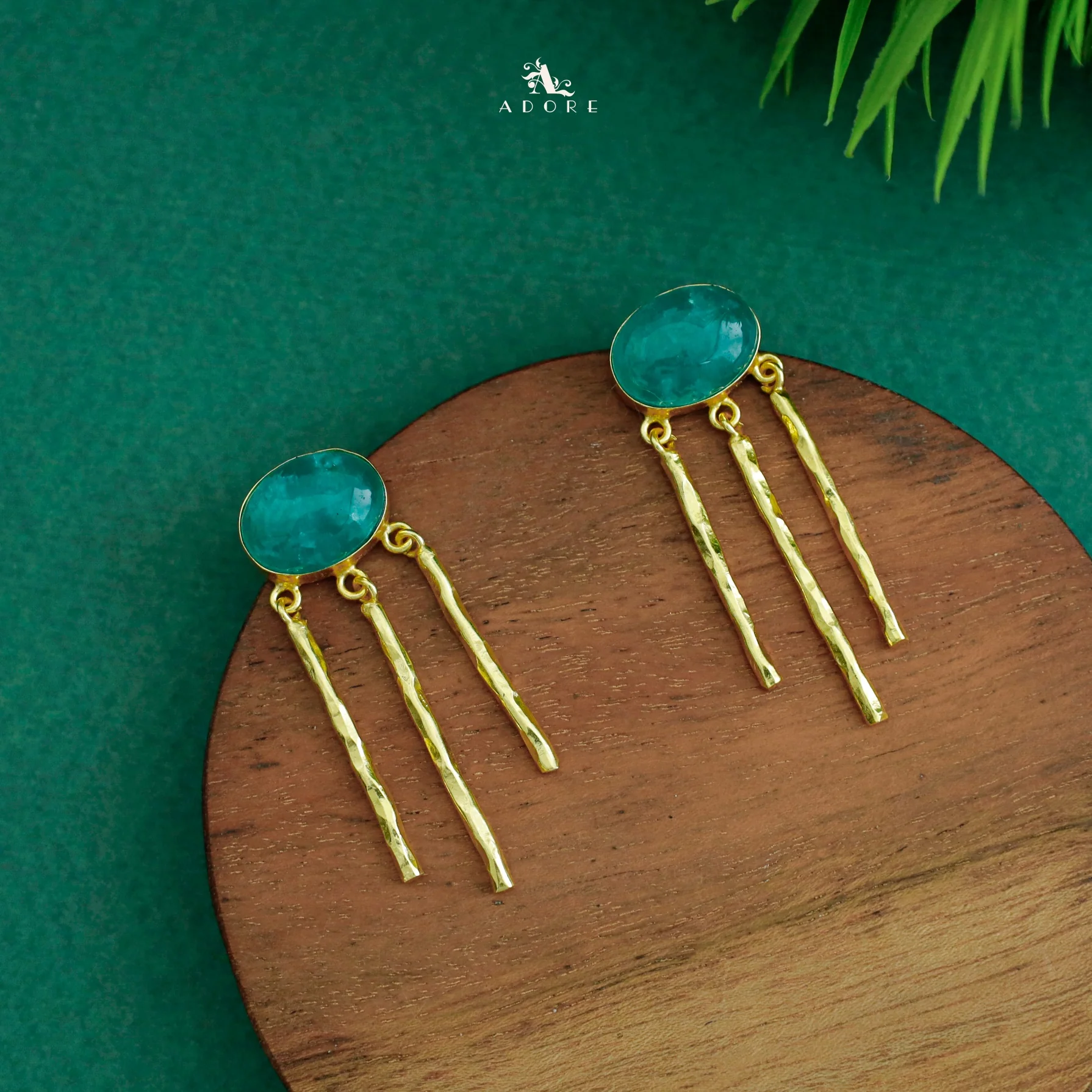 Isra Oval Golden Hammered Tri Sticky Earring - Image 2