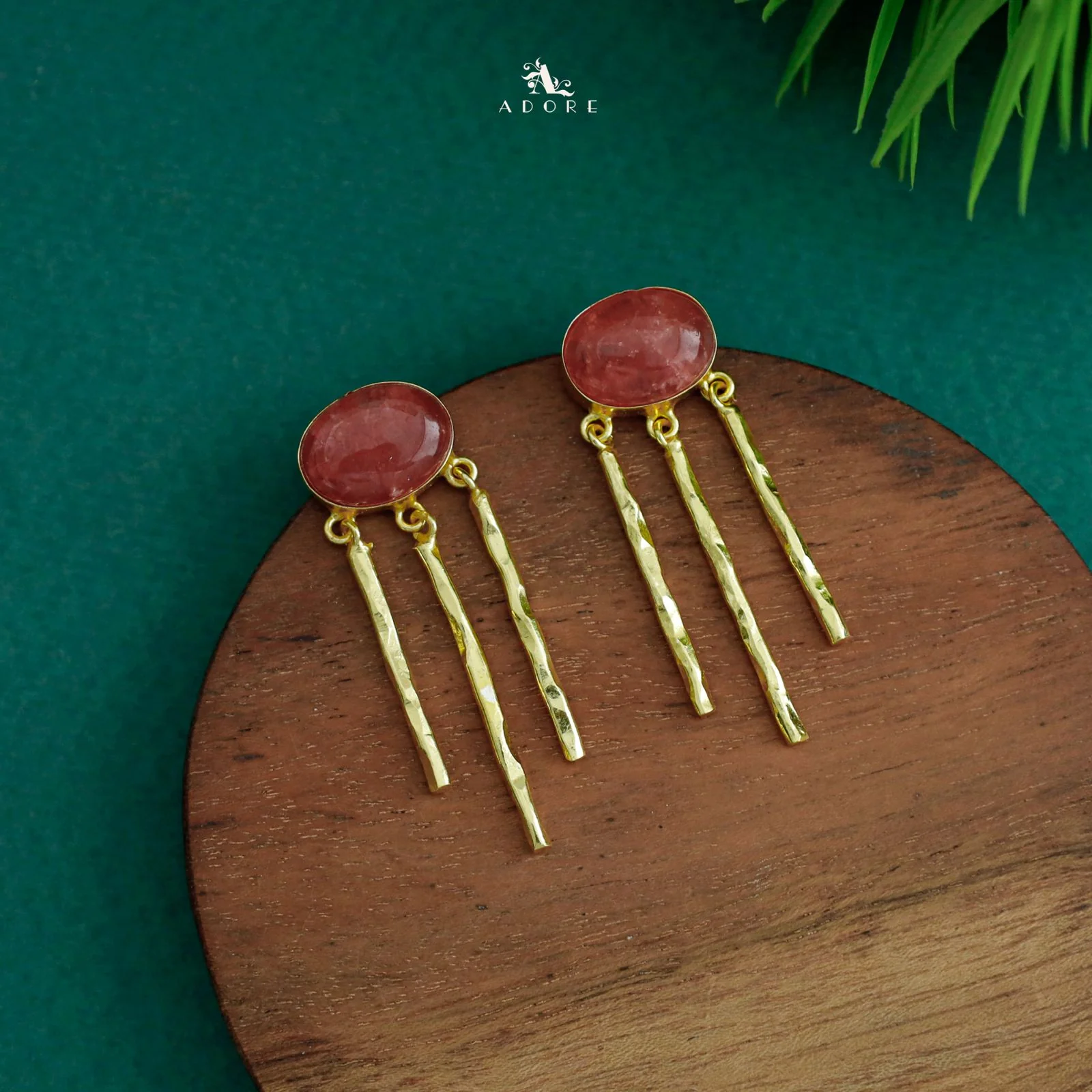 Isra Oval Golden Hammered Tri Sticky Earring - Image 3