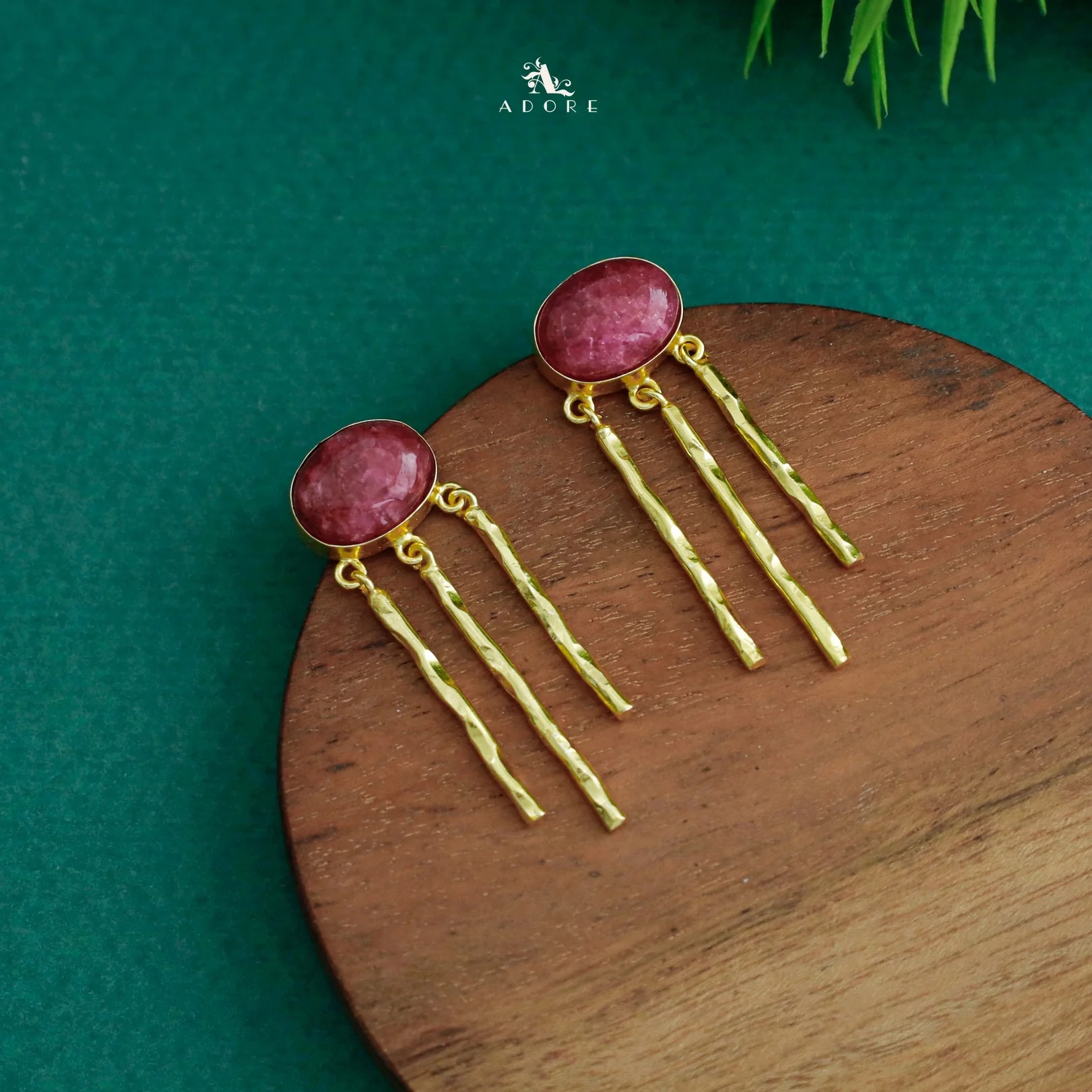 Isra Oval Golden Hammered Tri Sticky Earring - Image 4