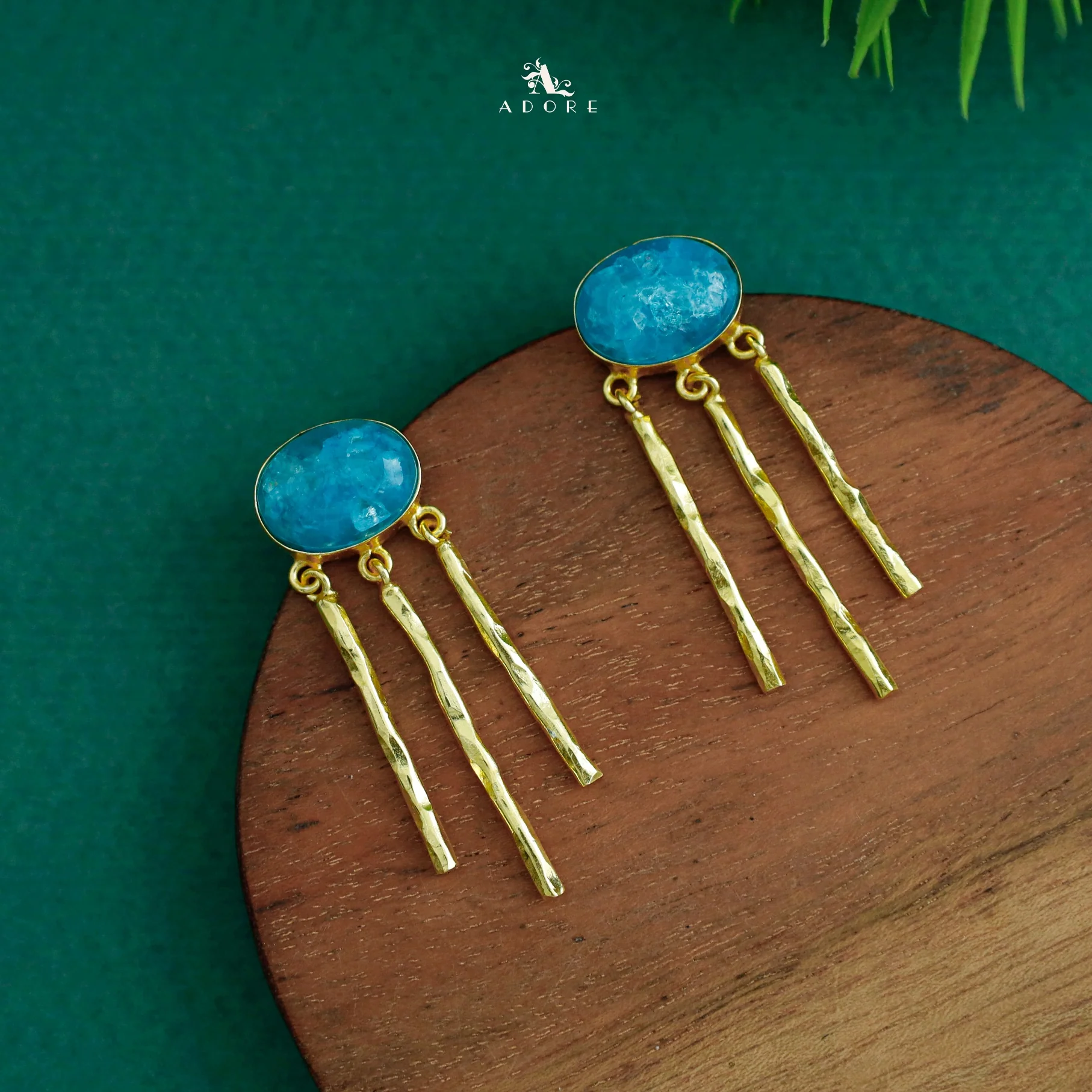 Isra Oval Golden Hammered Tri Sticky Earring - Image 5