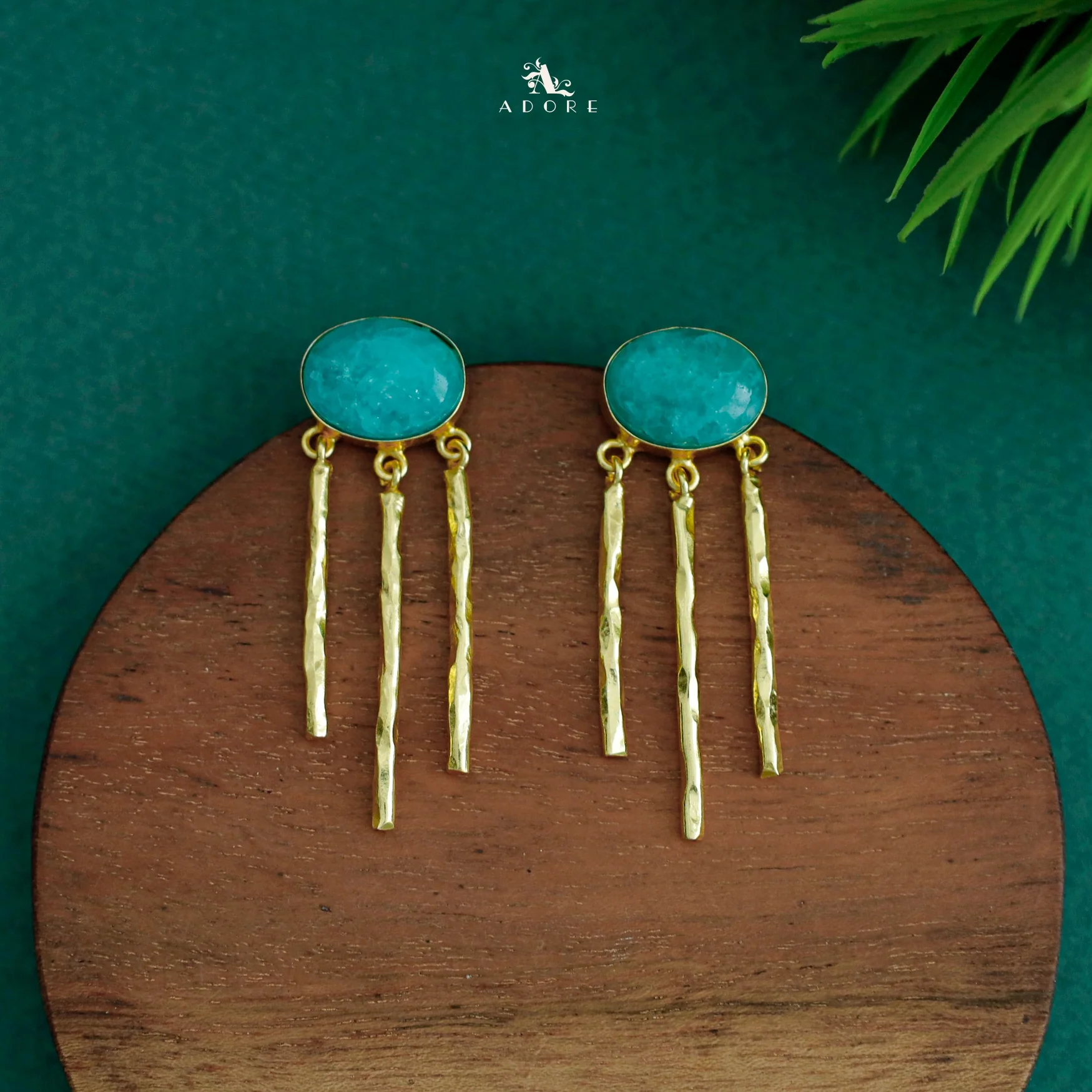 Isra Oval Golden Hammered Tri Sticky Earring - Image 6