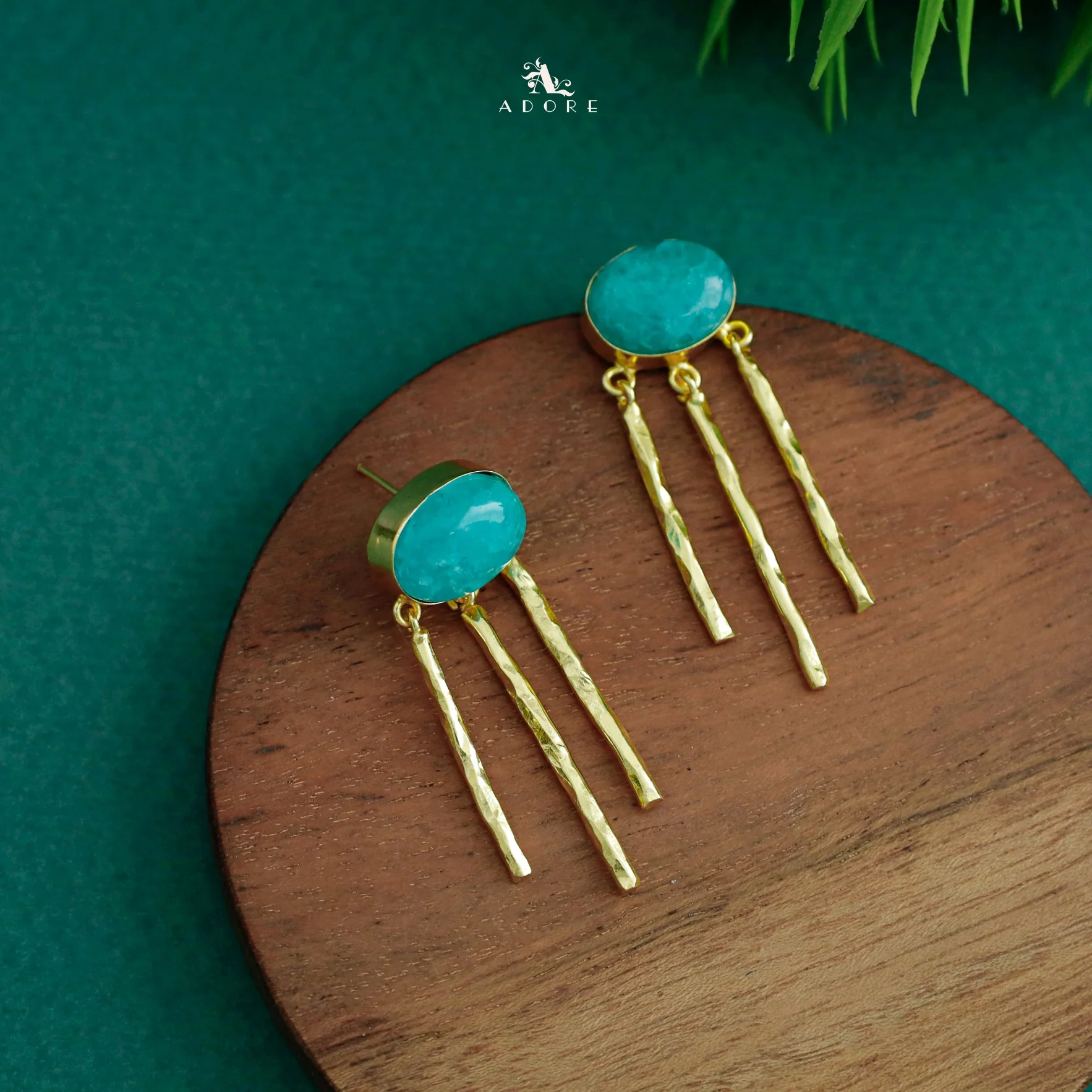 Isra Oval Golden Hammered Tri Sticky Earring - Image 8